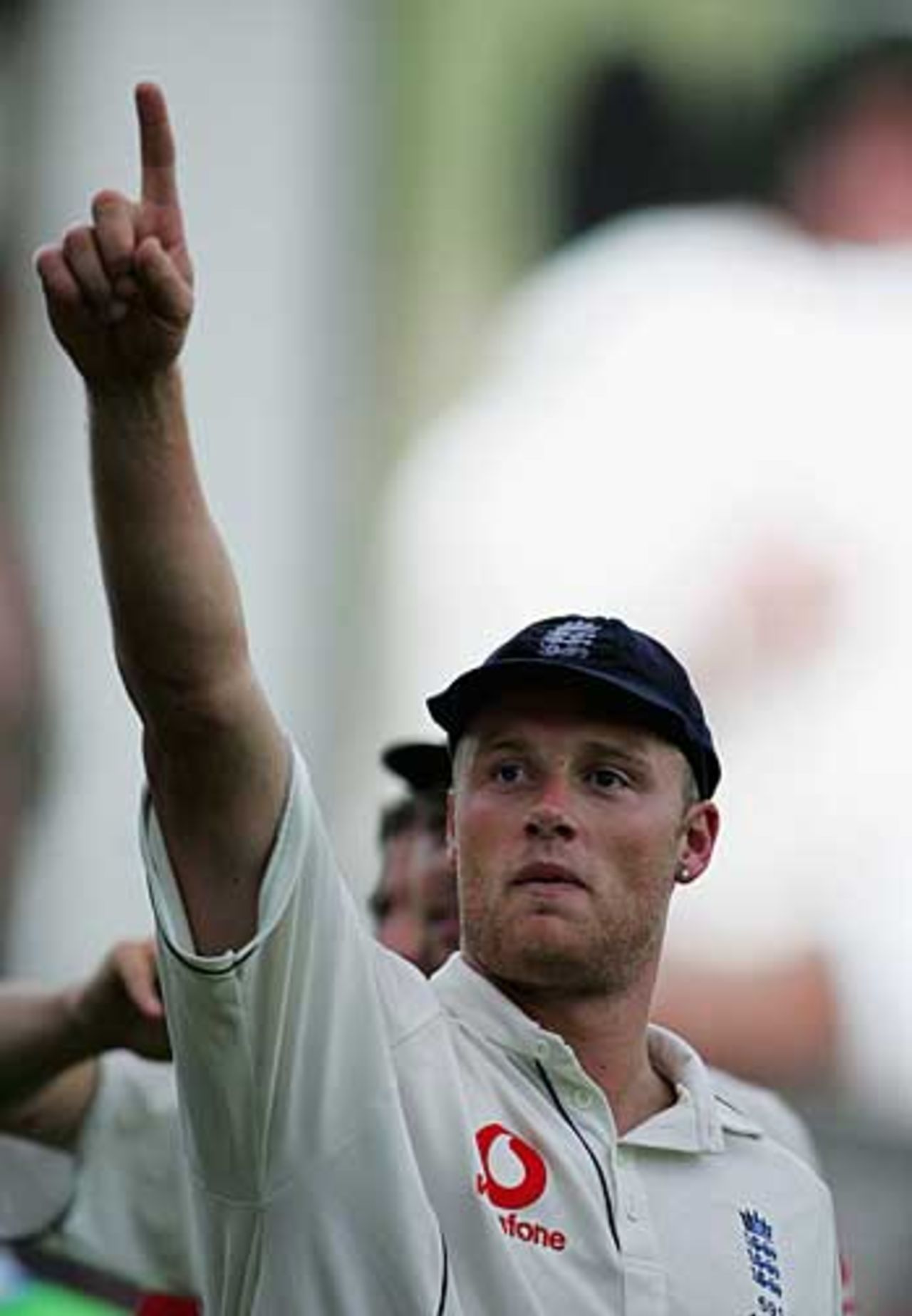 Number one: Andrew Flintoff points to the crowd in delight at regaining the Ashes, England v Australia, The Oval, September 12, 2005
