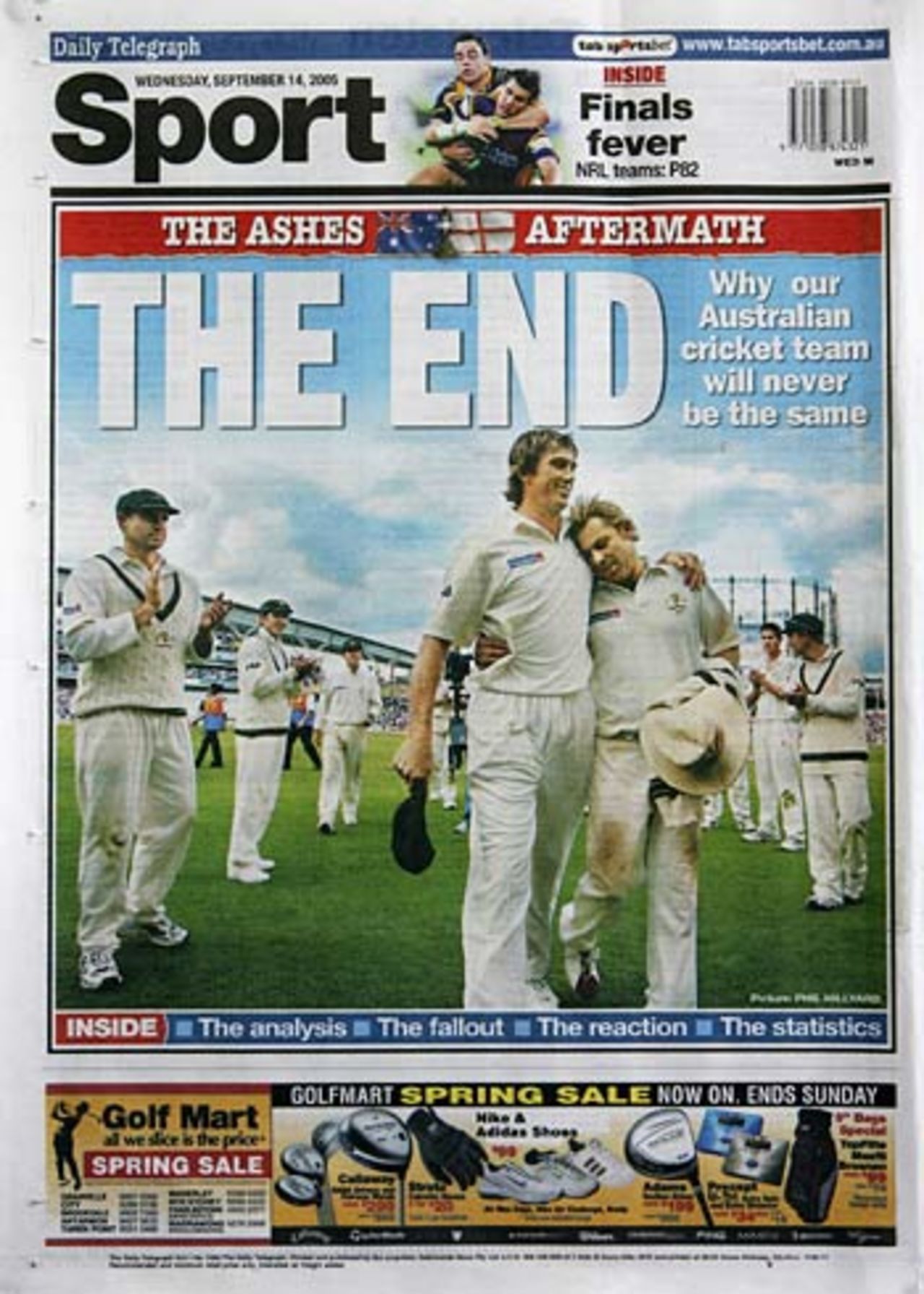 The cover of the Sydney-based <I>Daily Telegraph</I>, September 14, 2005