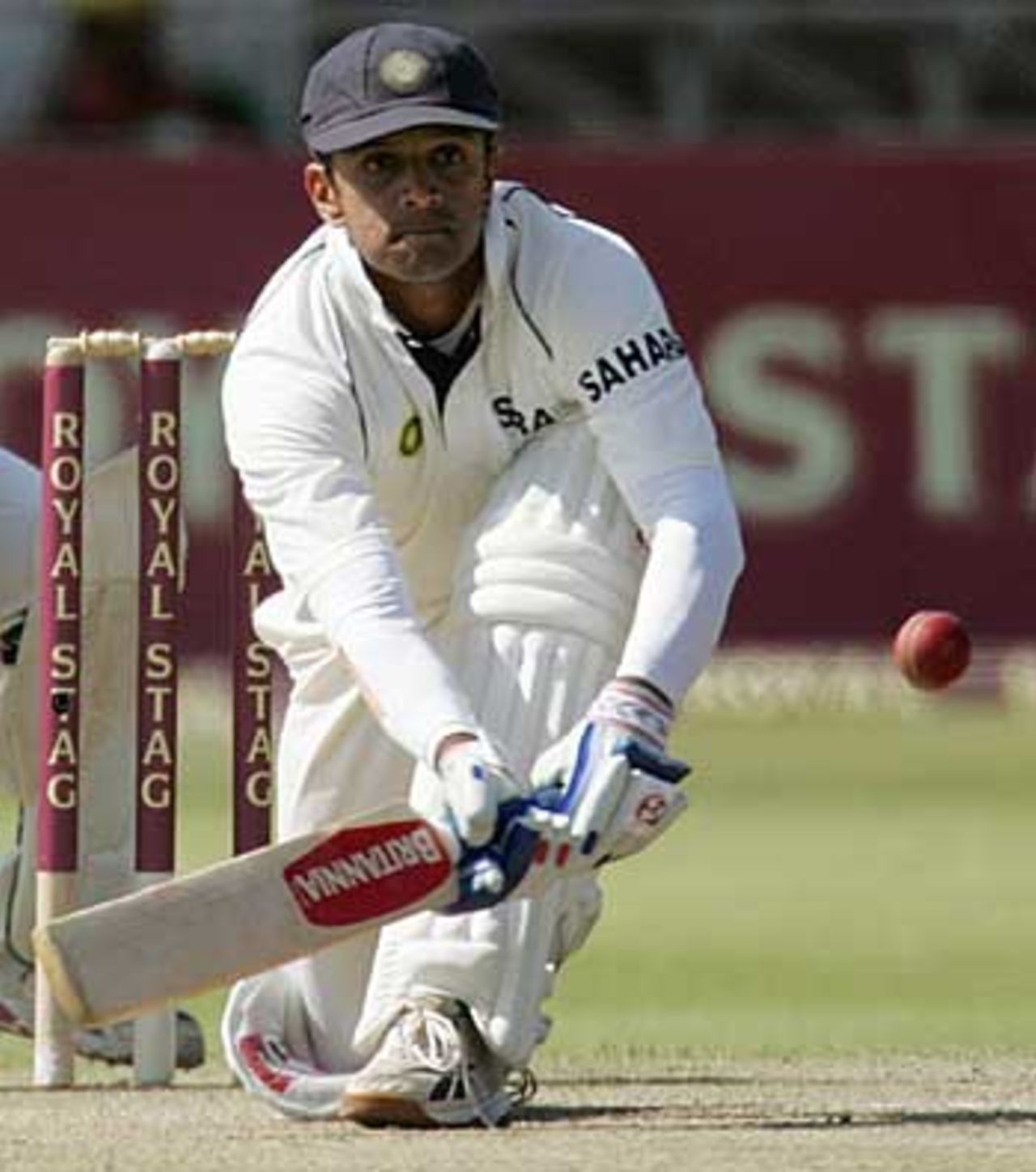 Rahul Dravid sweeps during his 77, Zimbabwe v India, Bulawayo, September 14, 2005