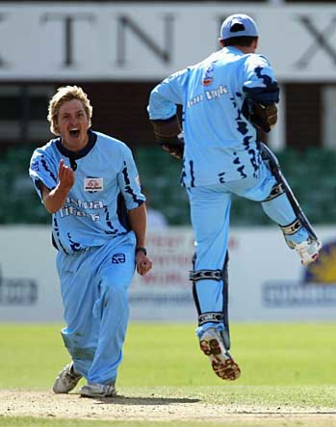 Paul Harris celebrates a wicket, Titans v Chilaw Marians, Grace Road, Leicester, September 16, 2005