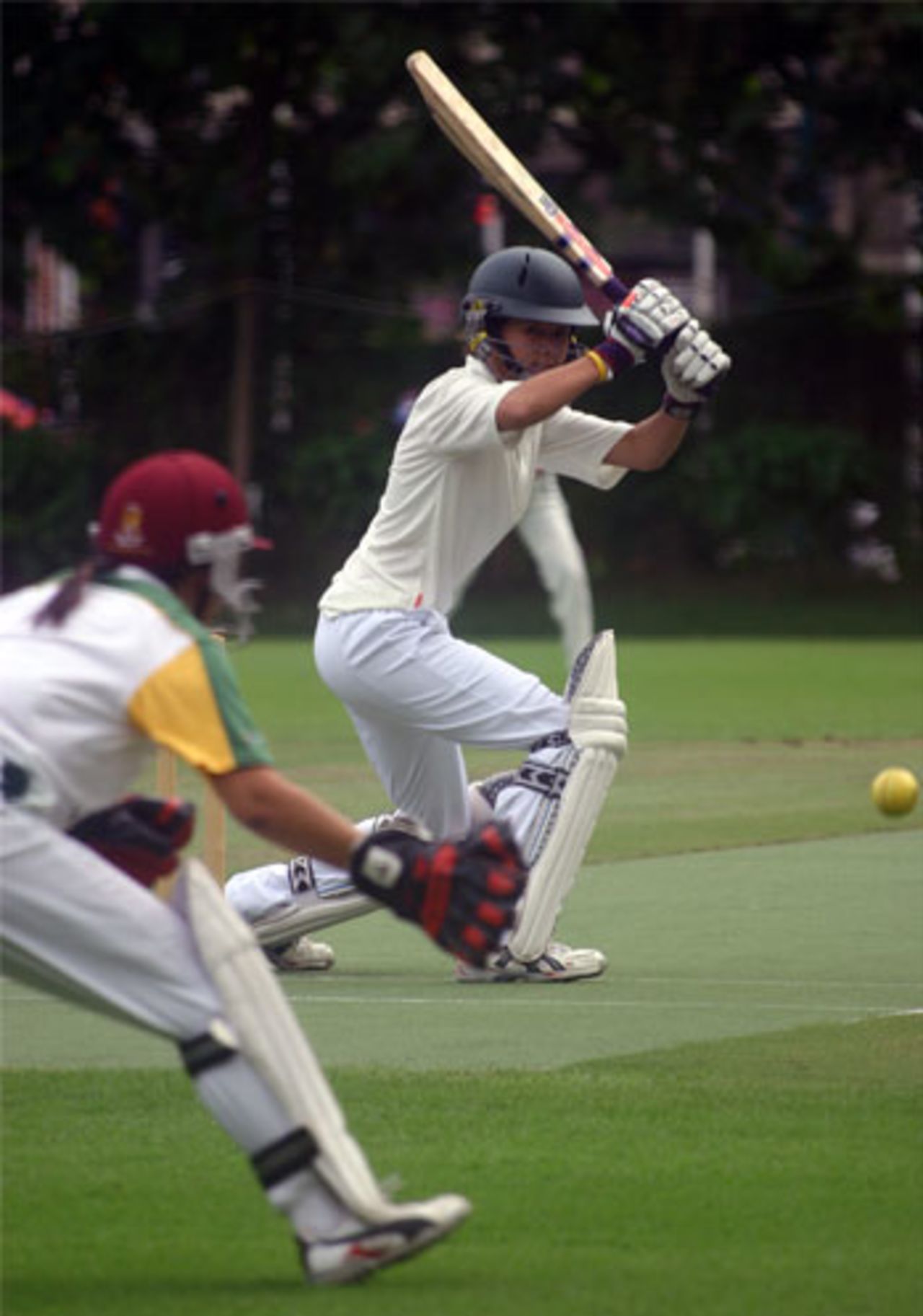 Natasha Miles plays it wide of Kim Leung during the Women's Tony Turner Trophy 2005 played at Kowloon Cricket Club on 18th September 2005