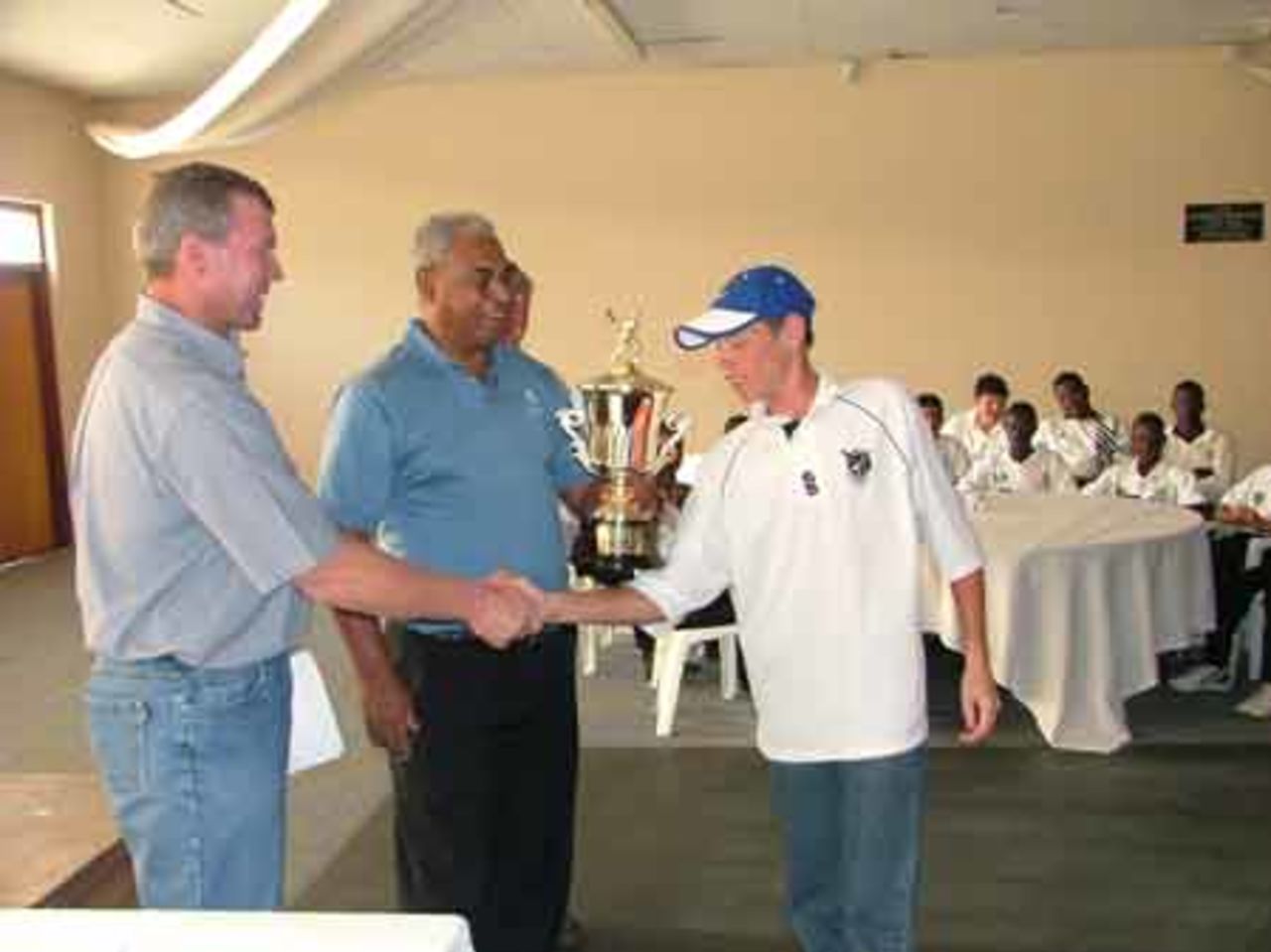 Namibian captain receiving the Trophy, ICC Central and Southern Africa Under-15s Tournament, Sep 2005