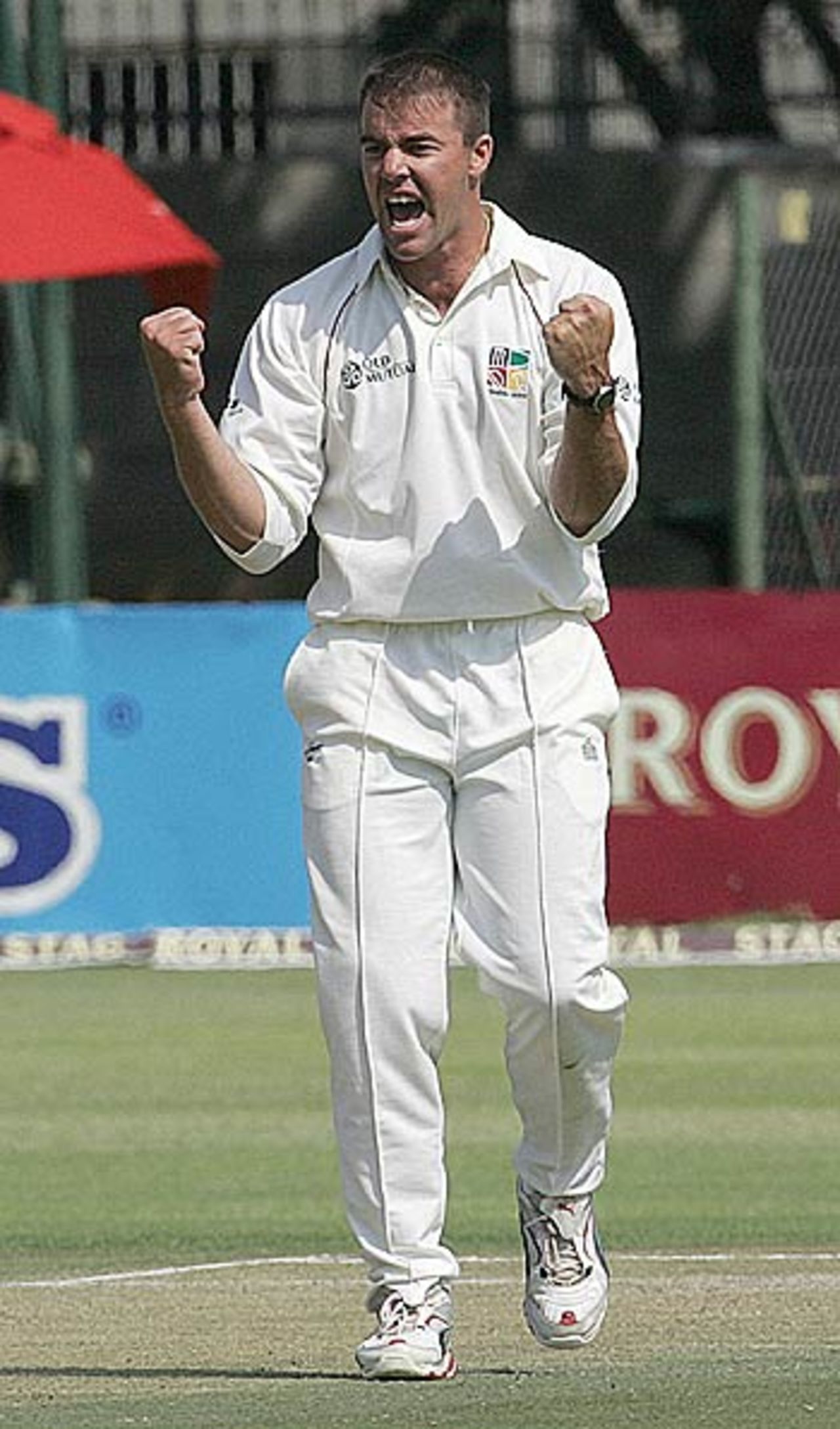Heath Streak roars his delight after bowling Yuvraj Singh, Zimbabwe v India, 2nd Test, Harare, September 21, 2005