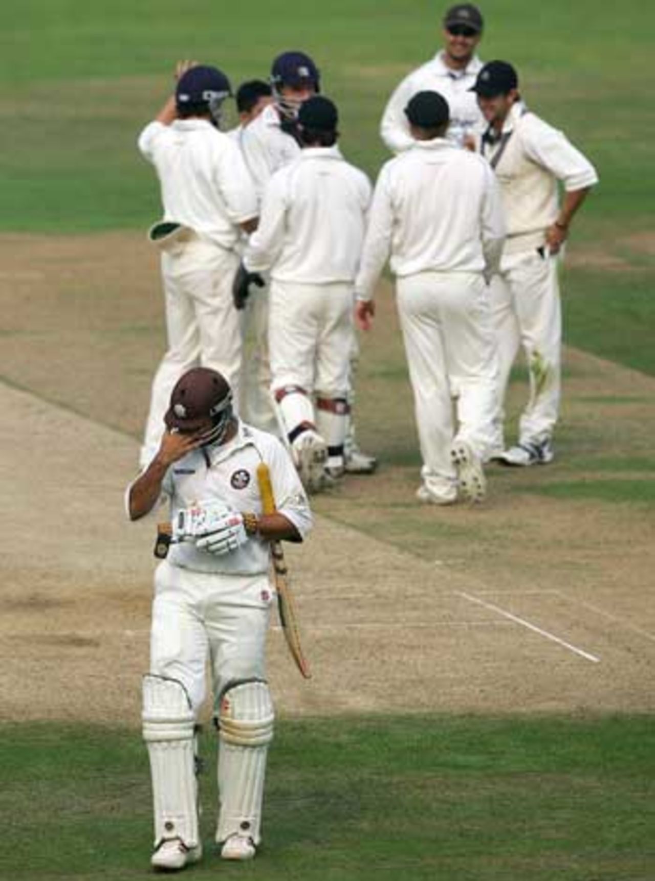 Middlesex players celebrate the dismissal of Scott Newman, whose wicket ensured Surrey's demotion to the Division Two, Surrey v Middlesex, The Oval, September 22, 2005