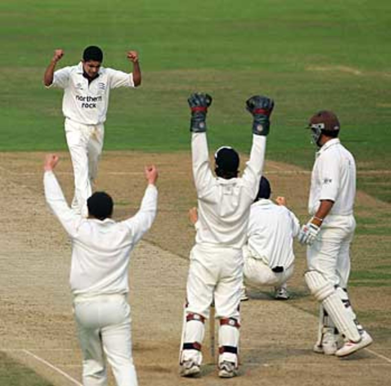 Yogi Golwolkar takes the wicket of Scott Newman to seal Surrey's relegation to Division Two, Surrey v Middlesex, The Oval, September 22, 2005