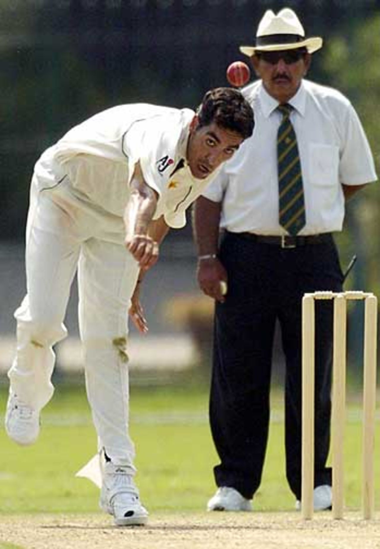 Umar Gul send down another delivery, Australia A v Pakistan A, Lahore, September 25, 2005