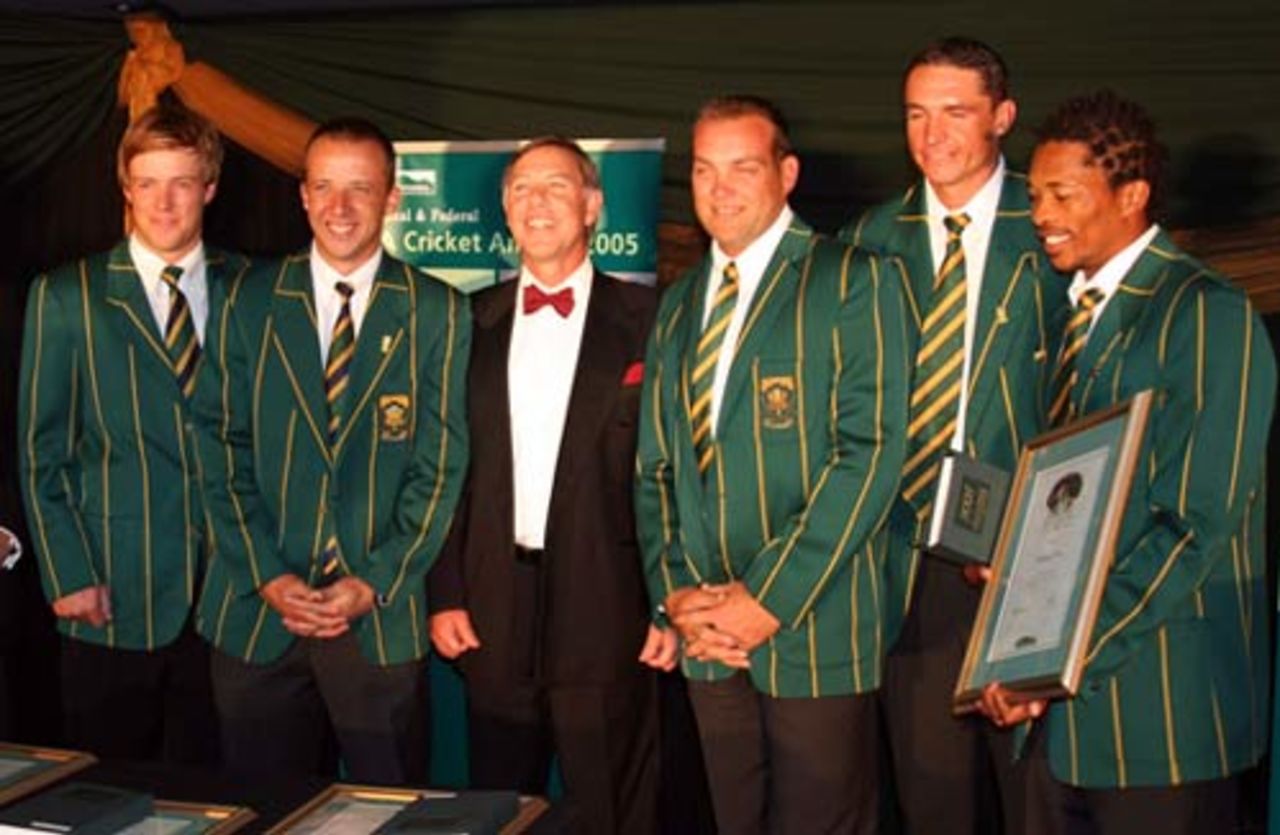South Africa's Cricketers of the Year: AB de Villiers, Boeta Dippenaar, Jacques Kallis, Andre Nel, Makhaya Ntini, Gauteng, September 26, 2005