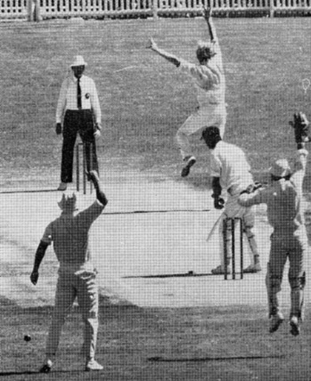 Bob Massie trapped lbw by Tony Greig - Greig took 6 for 30 in Australia's first innings, Australia v World XI, Adelaide, February 1972