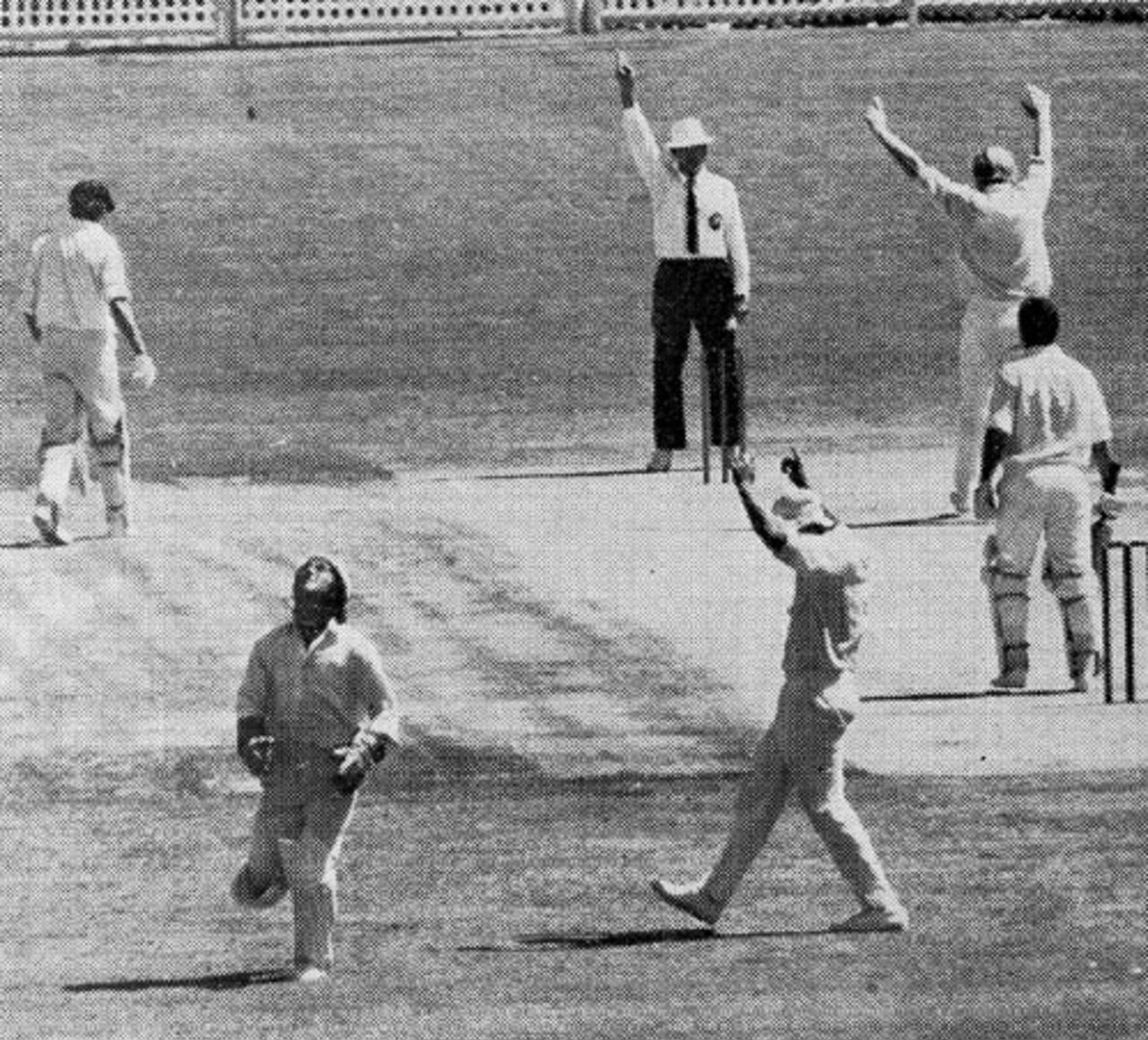 Ross Duncan caught by Bob Taylor for 0 off Tony Greig - Greig took 6 for 30 in Australia's first innings, Australia v World XI, Adelaide, February 1972