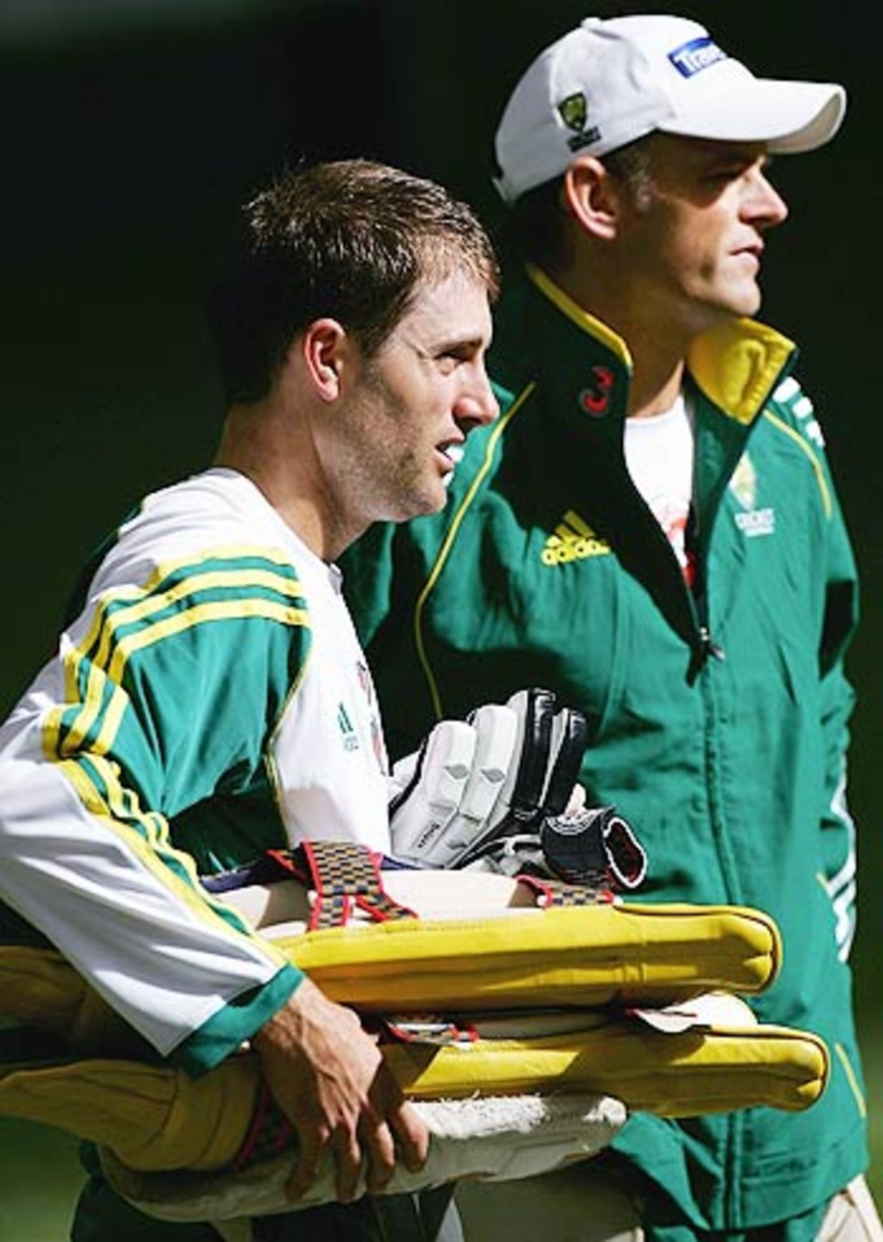 Simon Katich and Adam Gilchrist at the nets ahead of the Super Series clash against World XI, Telstra Dome, Melbourne, October 3, 2005