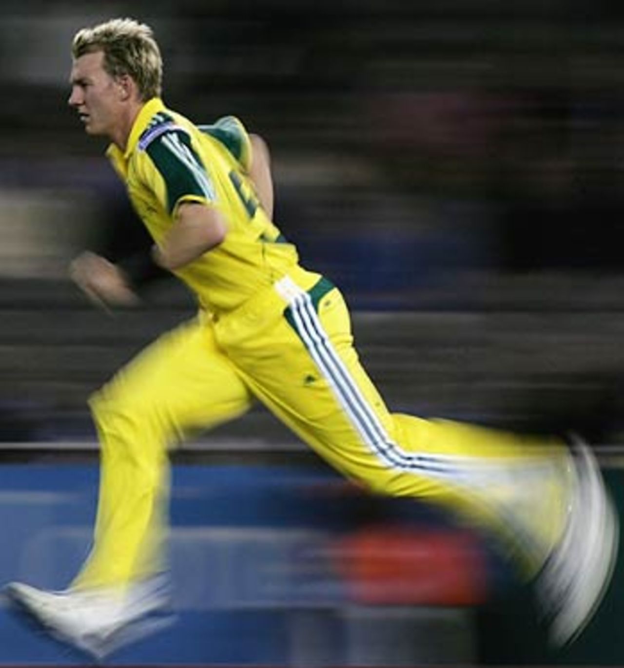 Speed merchant: Brett Lee thunders in, Australia v World XI, 1st ODI, Super Series, Melbourne, October 5, 2005