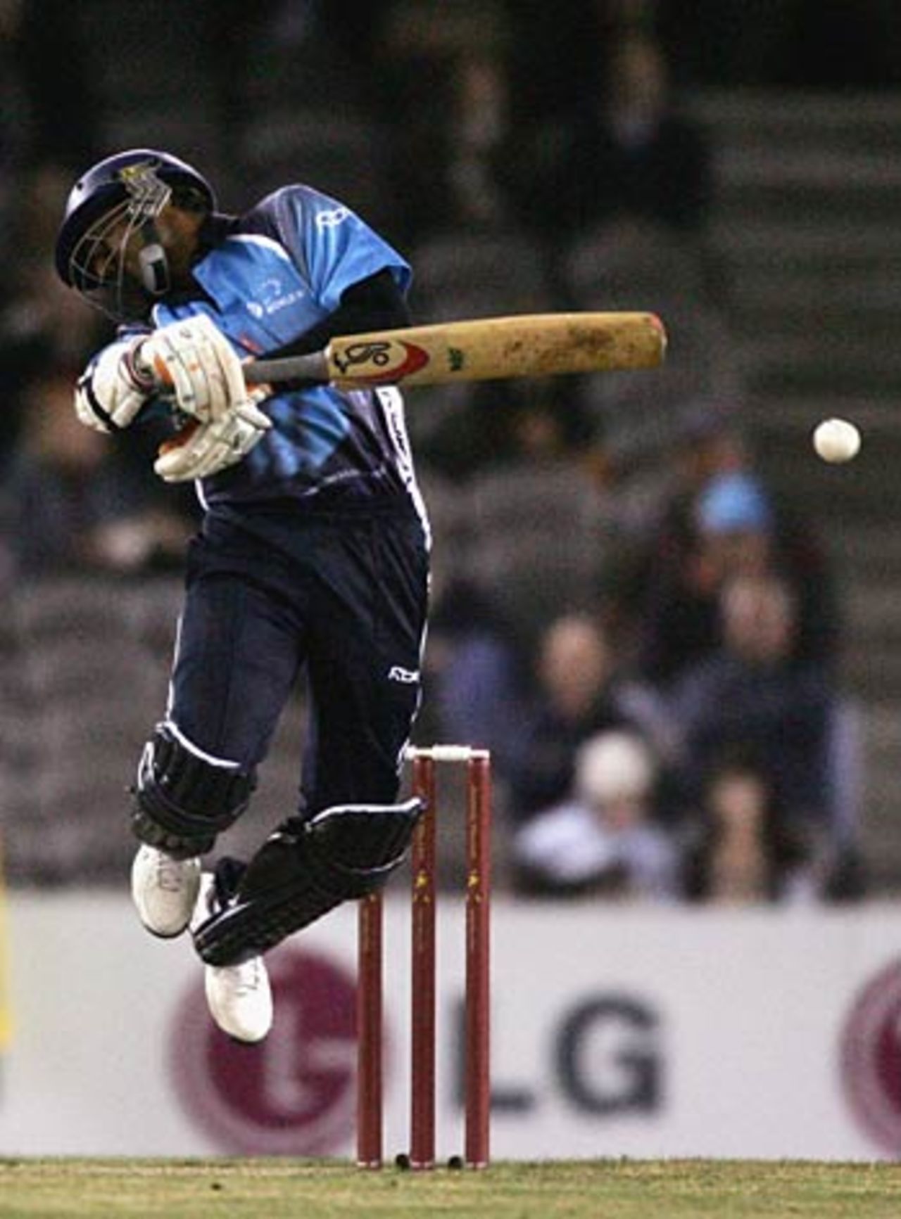 Kumar Sangakkara is hit by Brett Lee, Australia v World XI, 1st ODI, Super Series, Melbourne, October 5, 2005