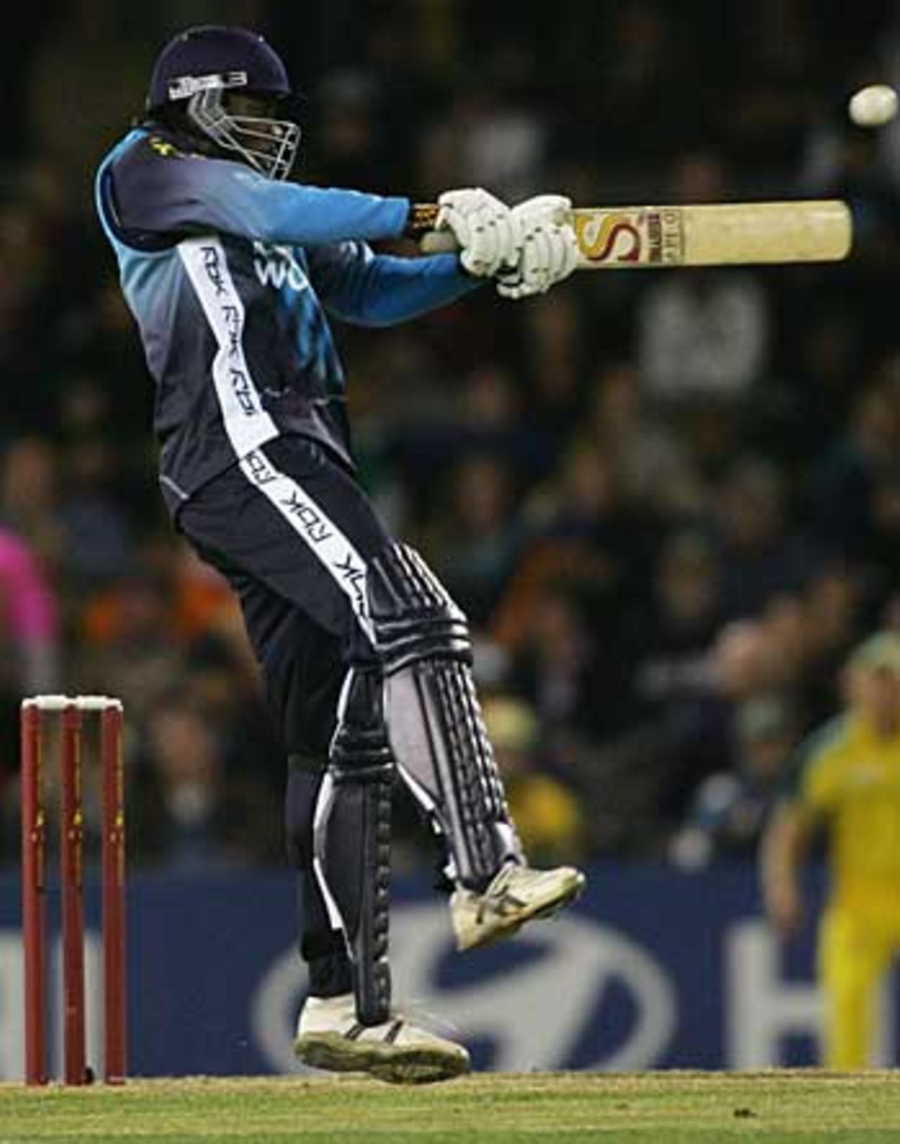Chris Gayle cuts during his blistering innings of 54, Australia v World XI, 2nd ODI, Super Series, Melbourne, October 7, 2005