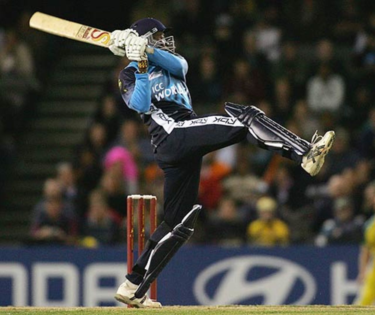 Chris Gayle carves one past point on his way to 54, Australia v World XI, 2nd ODI, Super Series, Melbourne, October 7, 2005