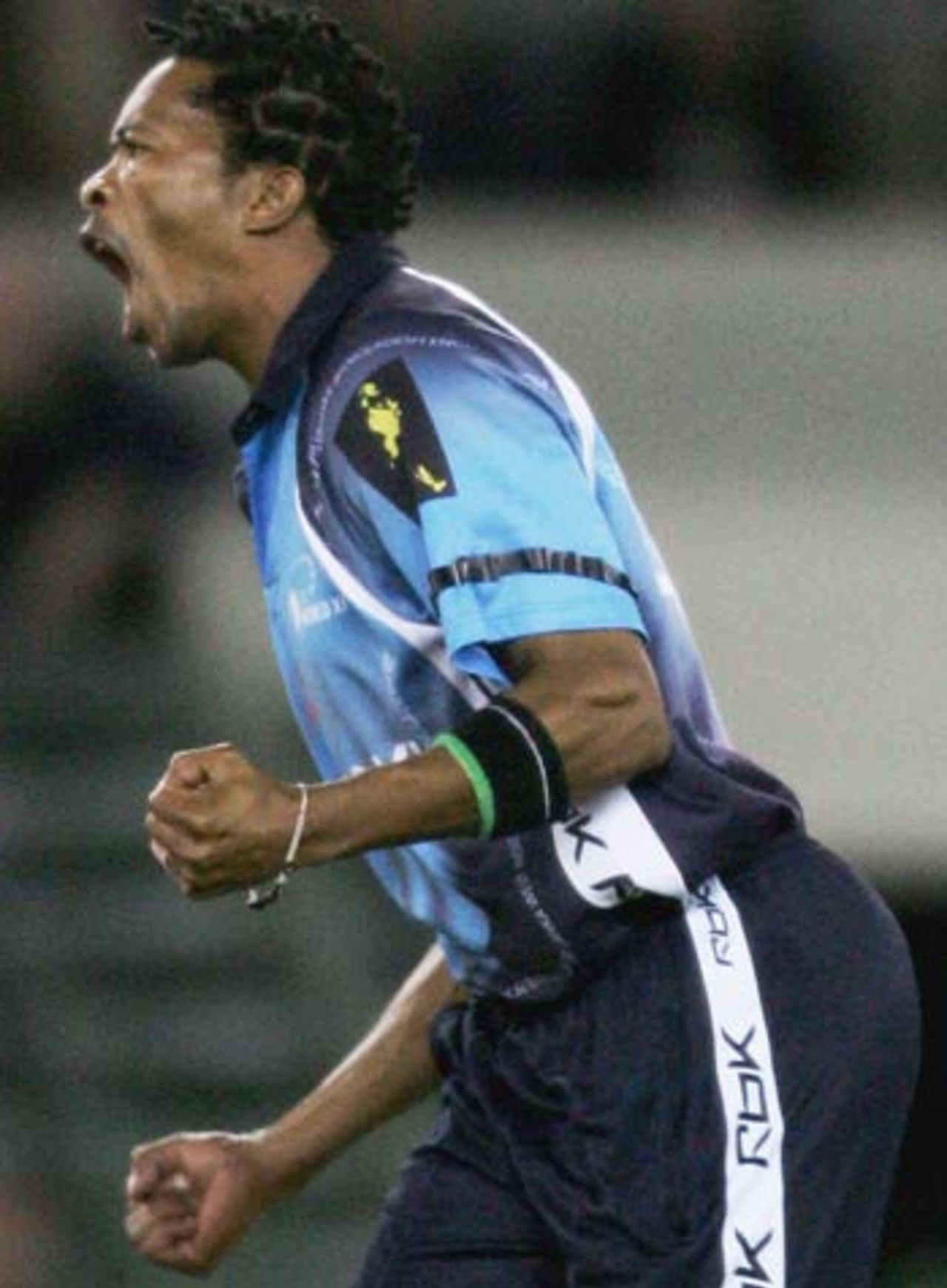 Makhaya Ntini reacts after dismissing Michael Clarke, Australia v World XI, Melbourne, October 9