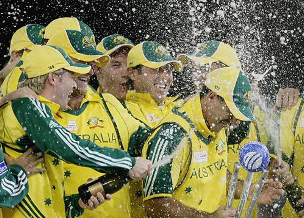 Australia bring out the bubbly after blanking World XI 3-0 in the one-day series, Australia v World XI, Melbourne, October 9, 2005