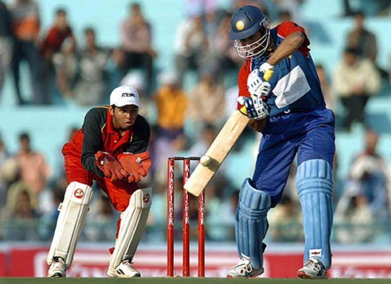 VVS Laxman plays a shot during his hundred for India A against India B, Challenger Trophy, Mohali, October 12, 2005