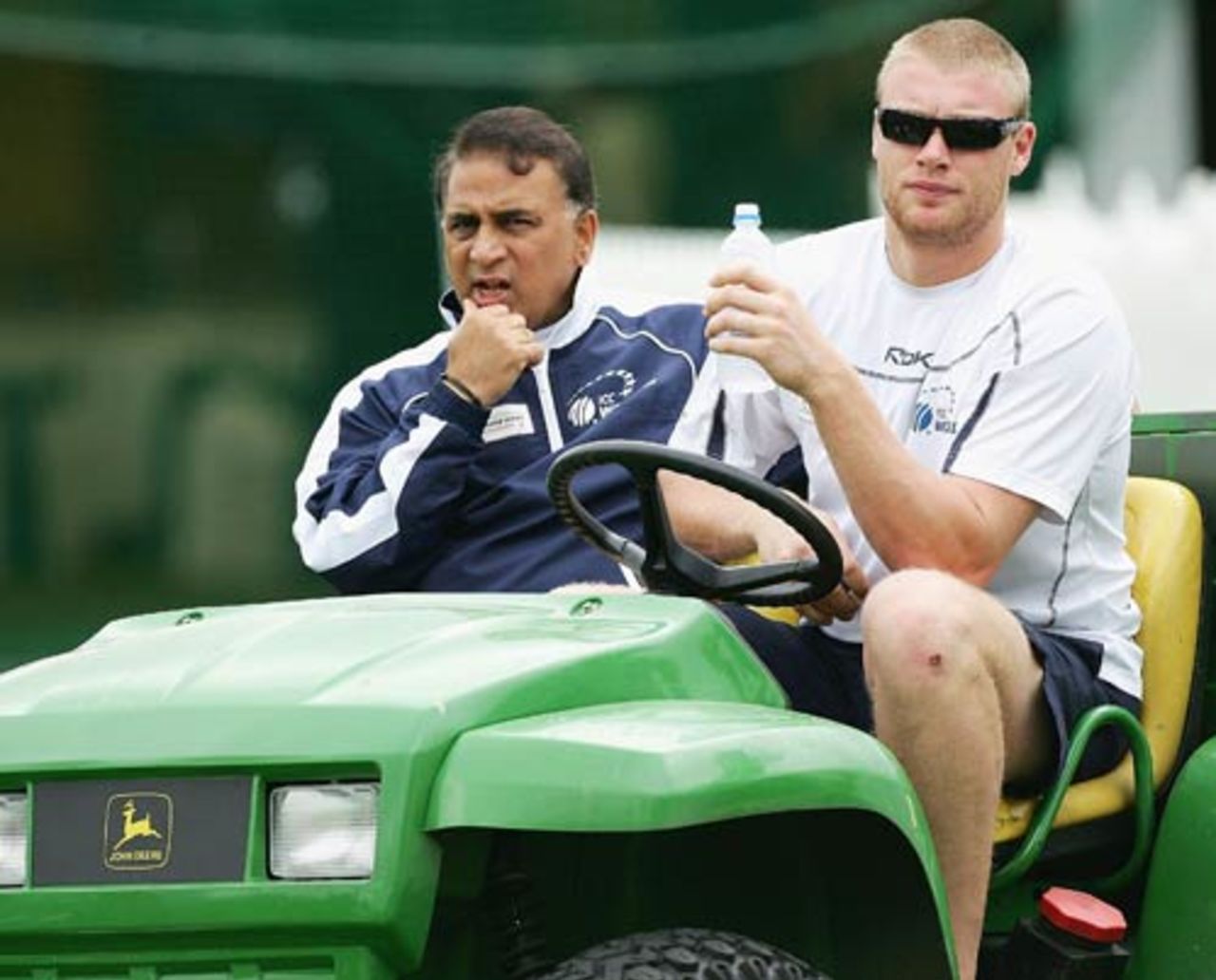 Sunil Gavaskar and Andrew Flintoff have a ride together, Sydney, October 13, 2005