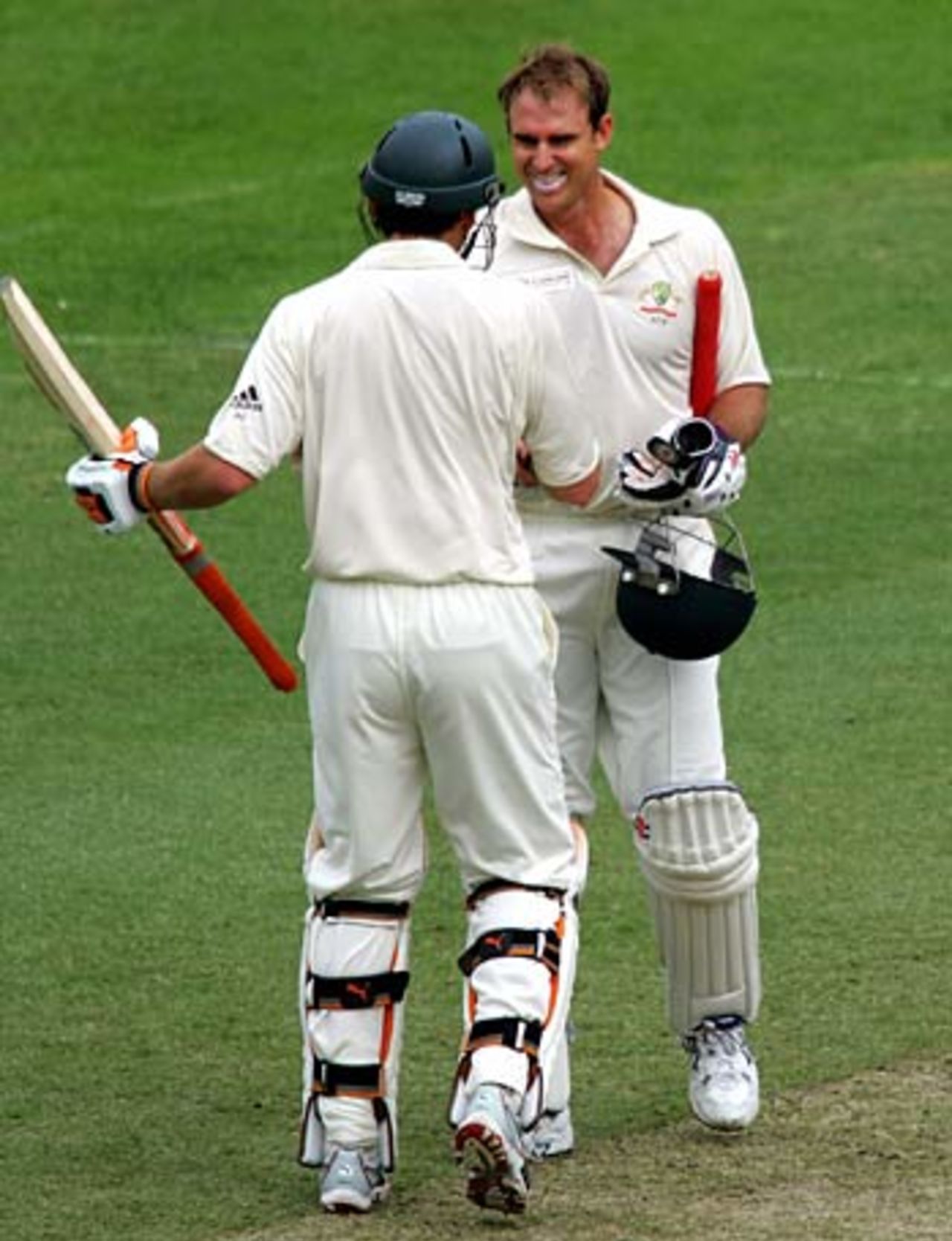 Matthew Hayden is congratulated on reaching his hundred - he went on to score 111, Australia v World XI, Day 1, Sydney Cricket Ground, October 14, 2005