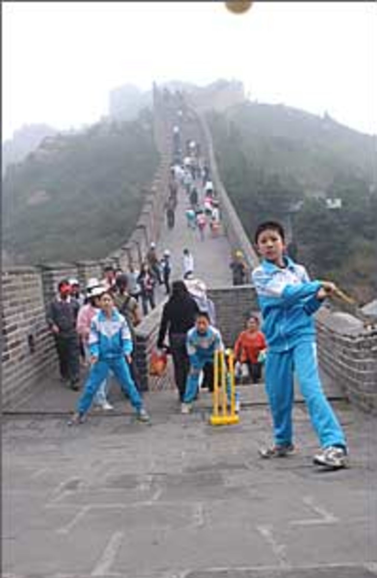 Cricket being played on the Great Wall of China 