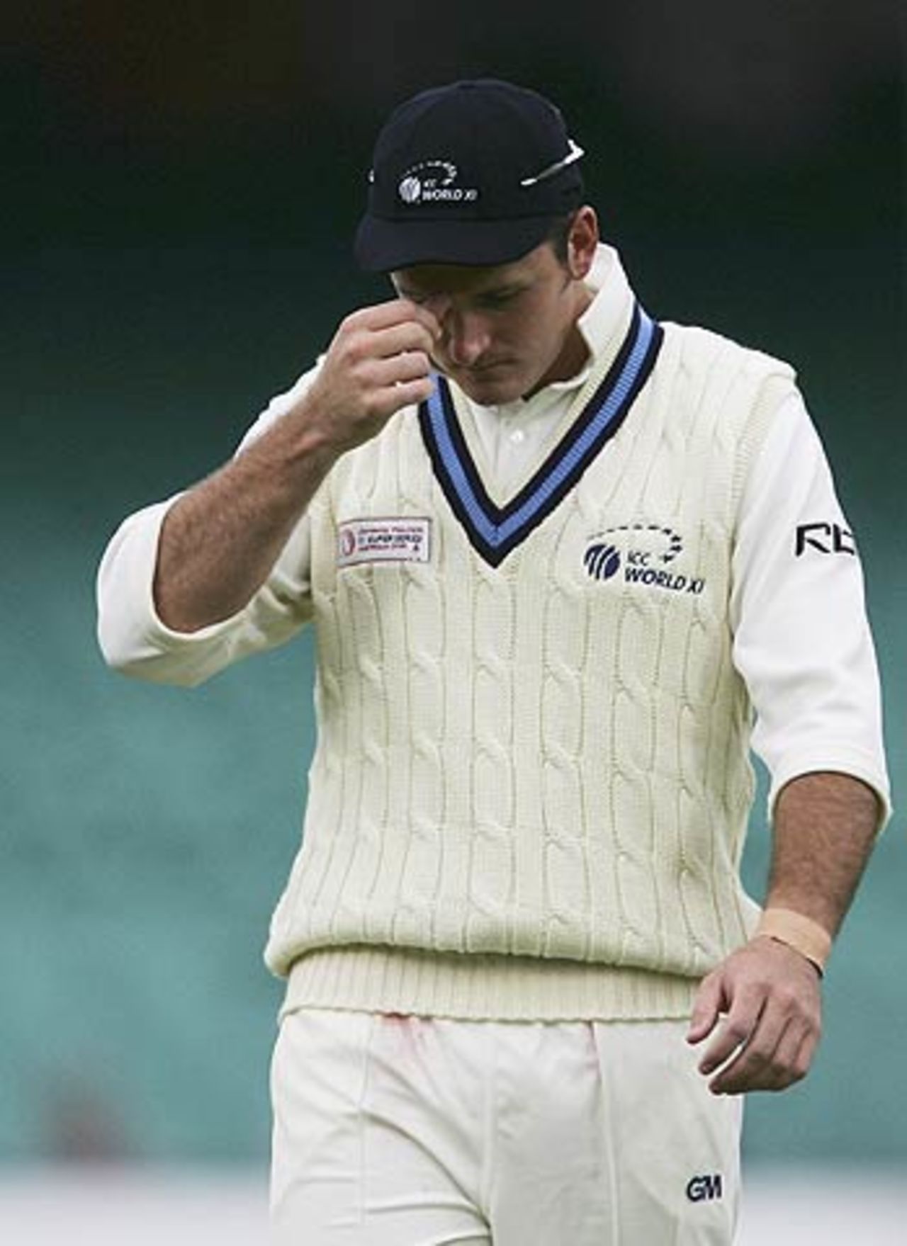 Graeme Smith looks dejected as Matthew Hayden and Adam Gilchrist pile on the runs , Australia v World XI, Day 1, Sydney Cricket Ground, October 14, 2005