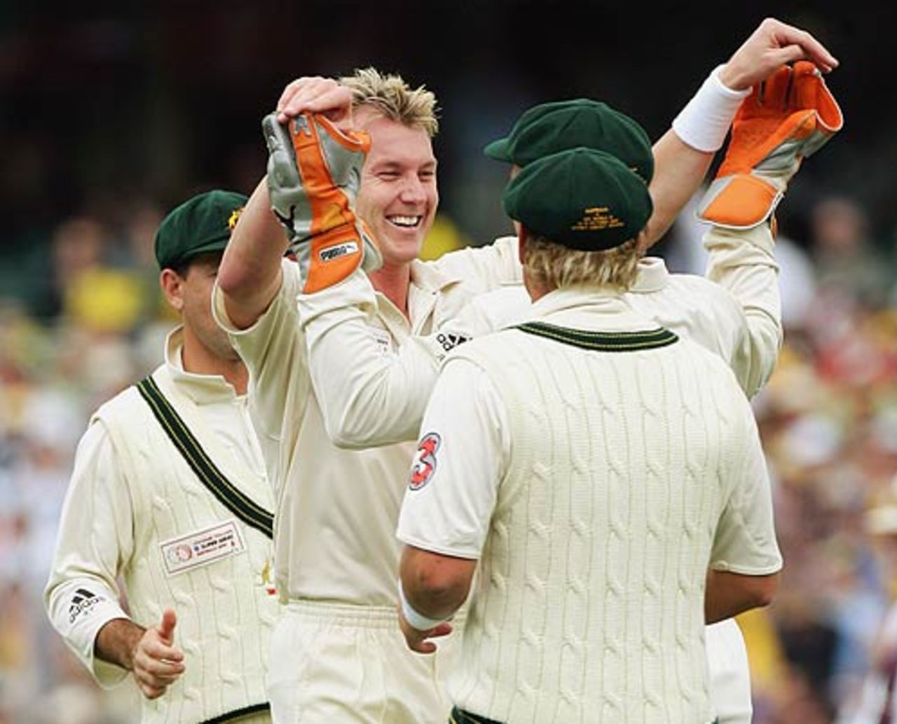 Brett Lee celebrates Graeme Smith's wicket, Australia v World XI, Super Test, 2nd Day, Sydney, October 15, 2005