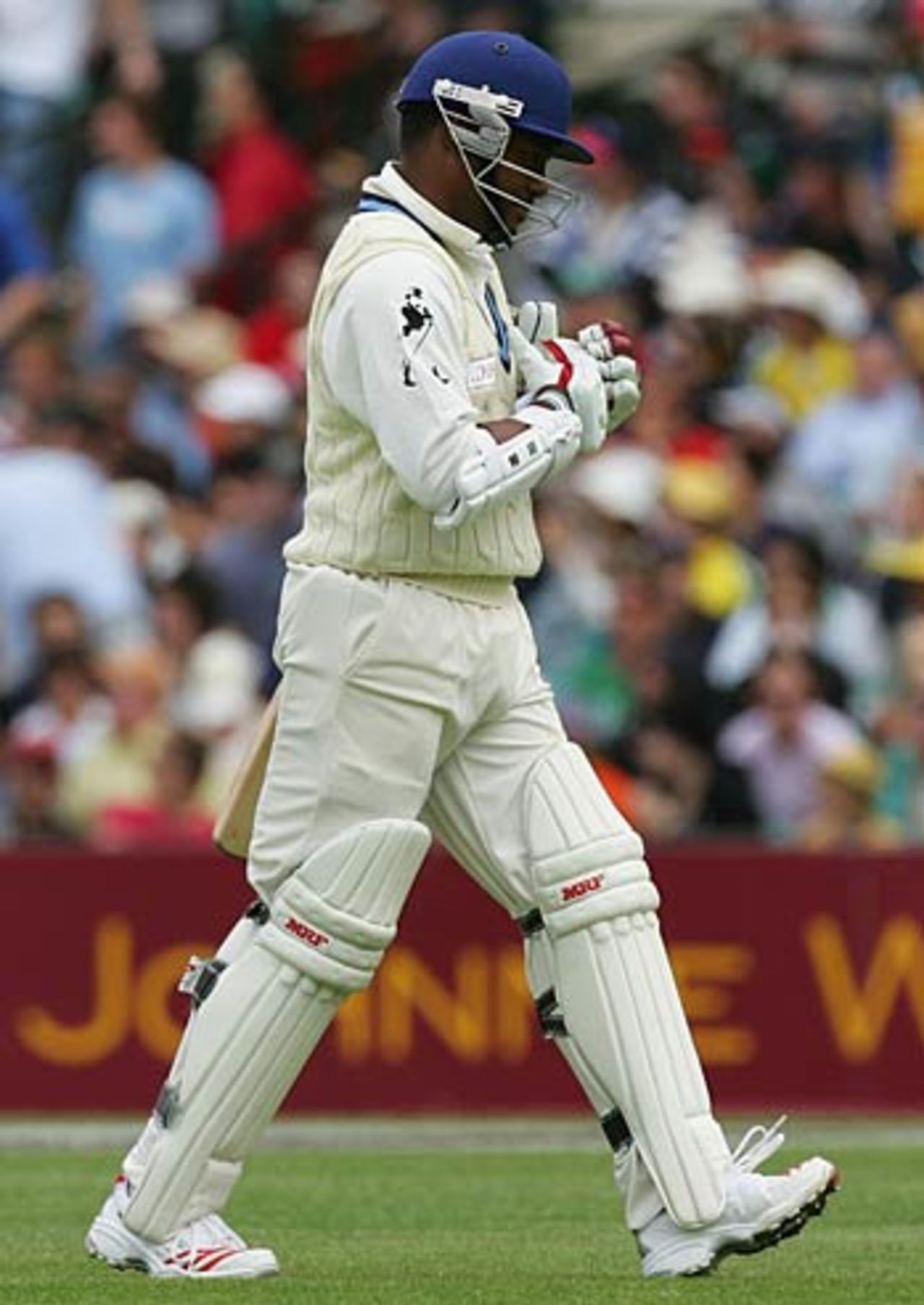 Brian Lara walks back dejected after falling early to Glenn McGrath, Australia v World XI, Super Test, 2nd Day, Sydney, October 15, 2005