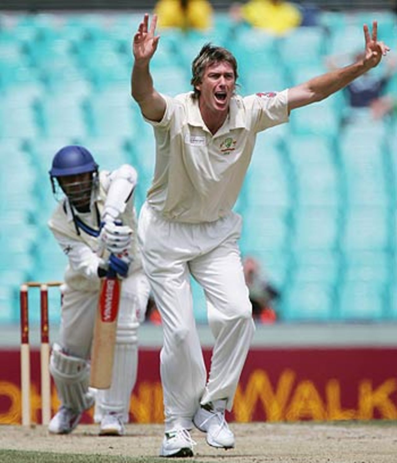 Glenn McGrath appeals against Rahul Dravid, Australia v World XI, Super Test, Sydney, 4th Day, October 17, 2005