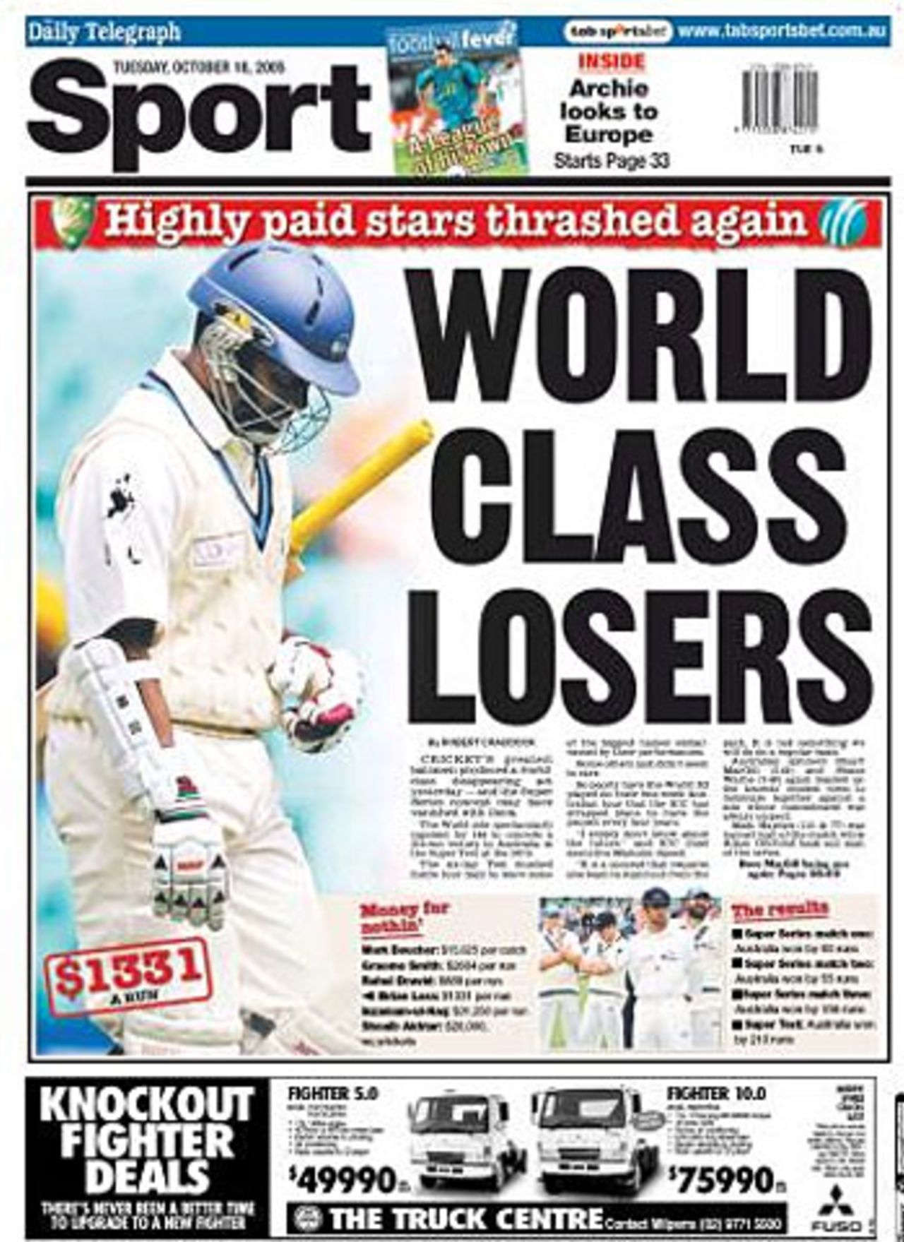 The back page of the Sydney <I>Telegraph</I>, October 18, 2005