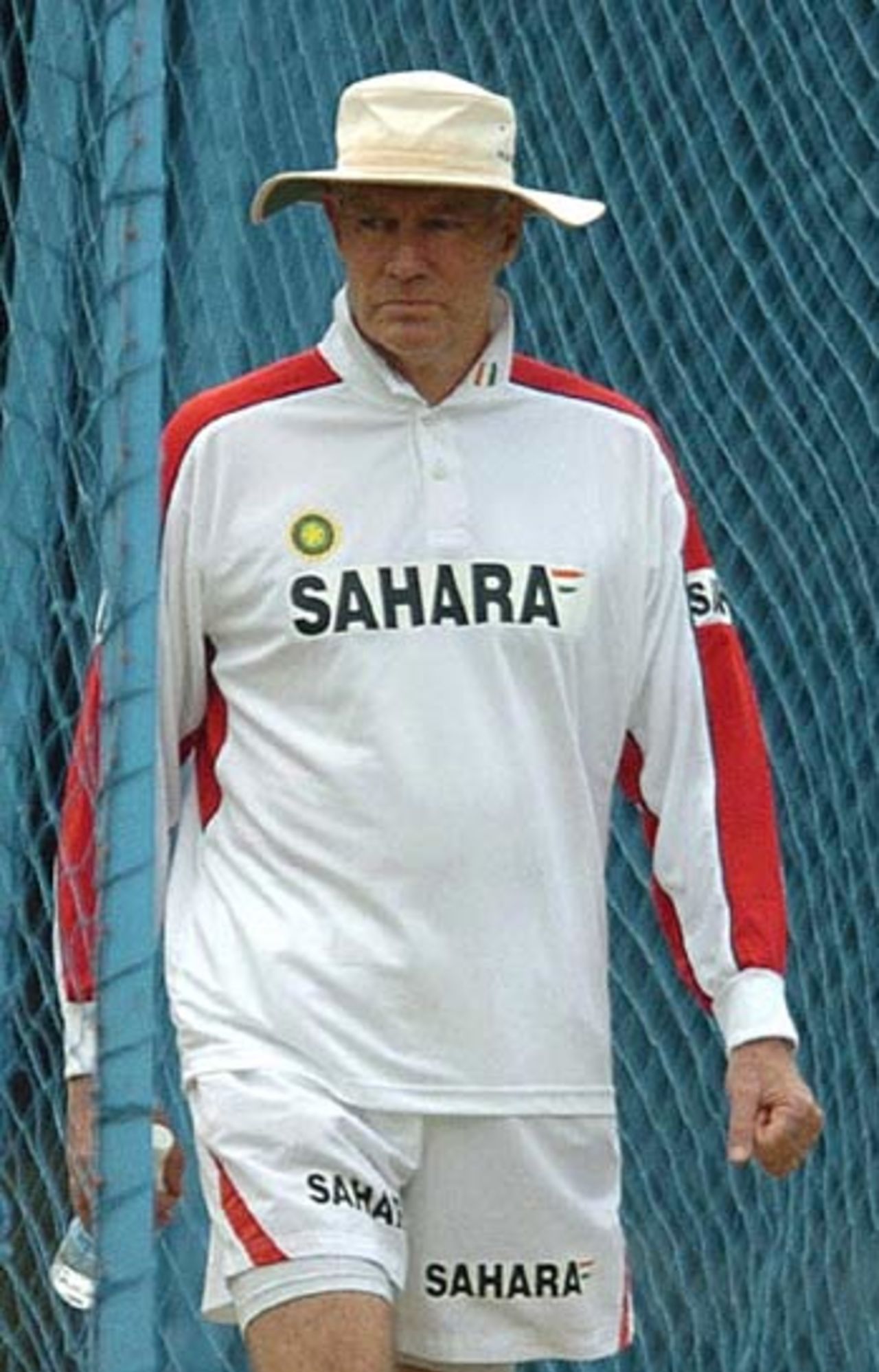 India's coach Greg Chappell watches a practice session at the National Cricket Academy, Bangalore, October 19, 2005