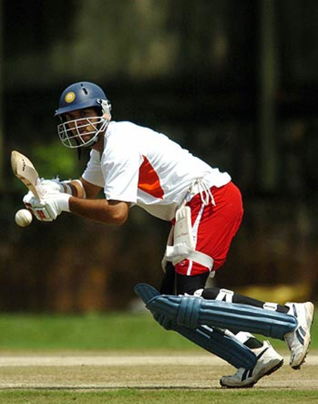 Yuvraj Singh works the ball square at a practice session at the National Cricket Academy, Bangalore, October 20, 2005