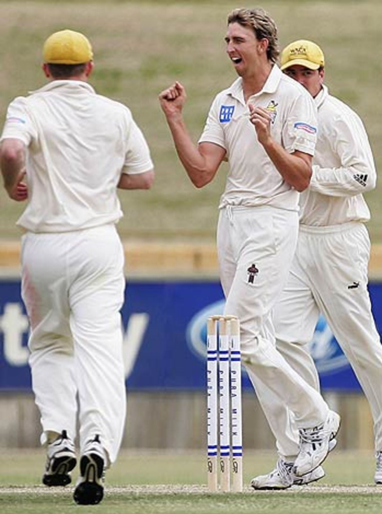 Brett Dorey celebrates the wicket of Nick Jewell, Western Australia v Victoria, Perth, October 21, 2005