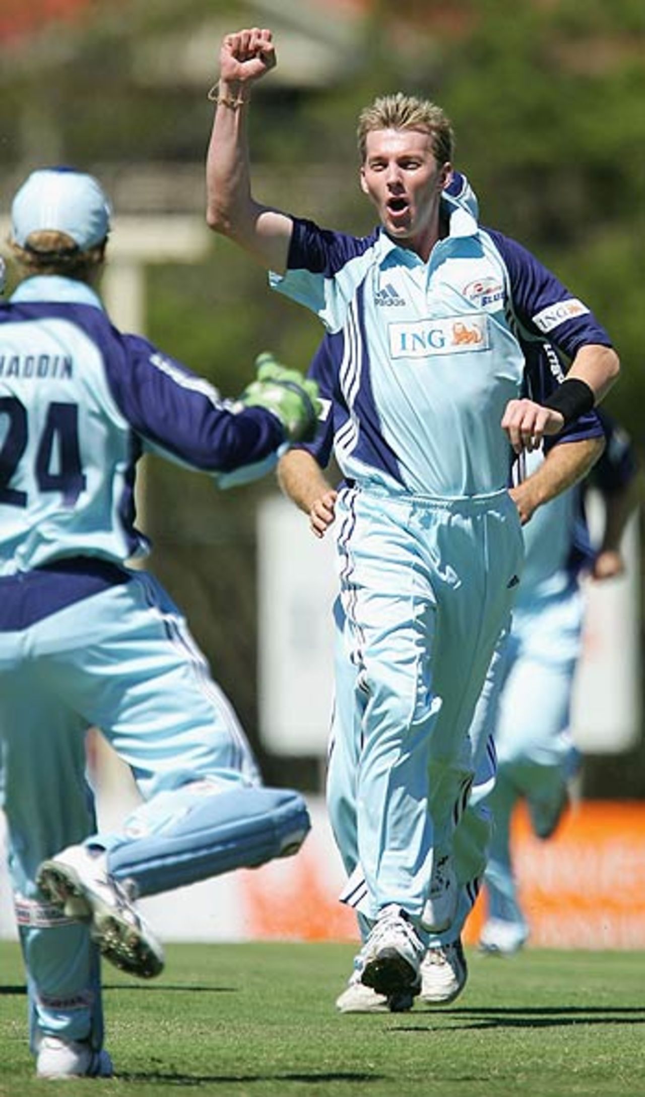 Brett Lee celebrates the wicket of Matthew Elliott, New South Wales v South Australia, ING Cup, Sydney, October 23, 2005