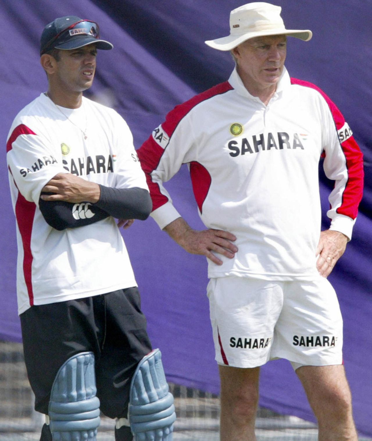 Rahul Dravid and Greg Chappell keep an eye on proceedings, Nagpur, October 24, 2005