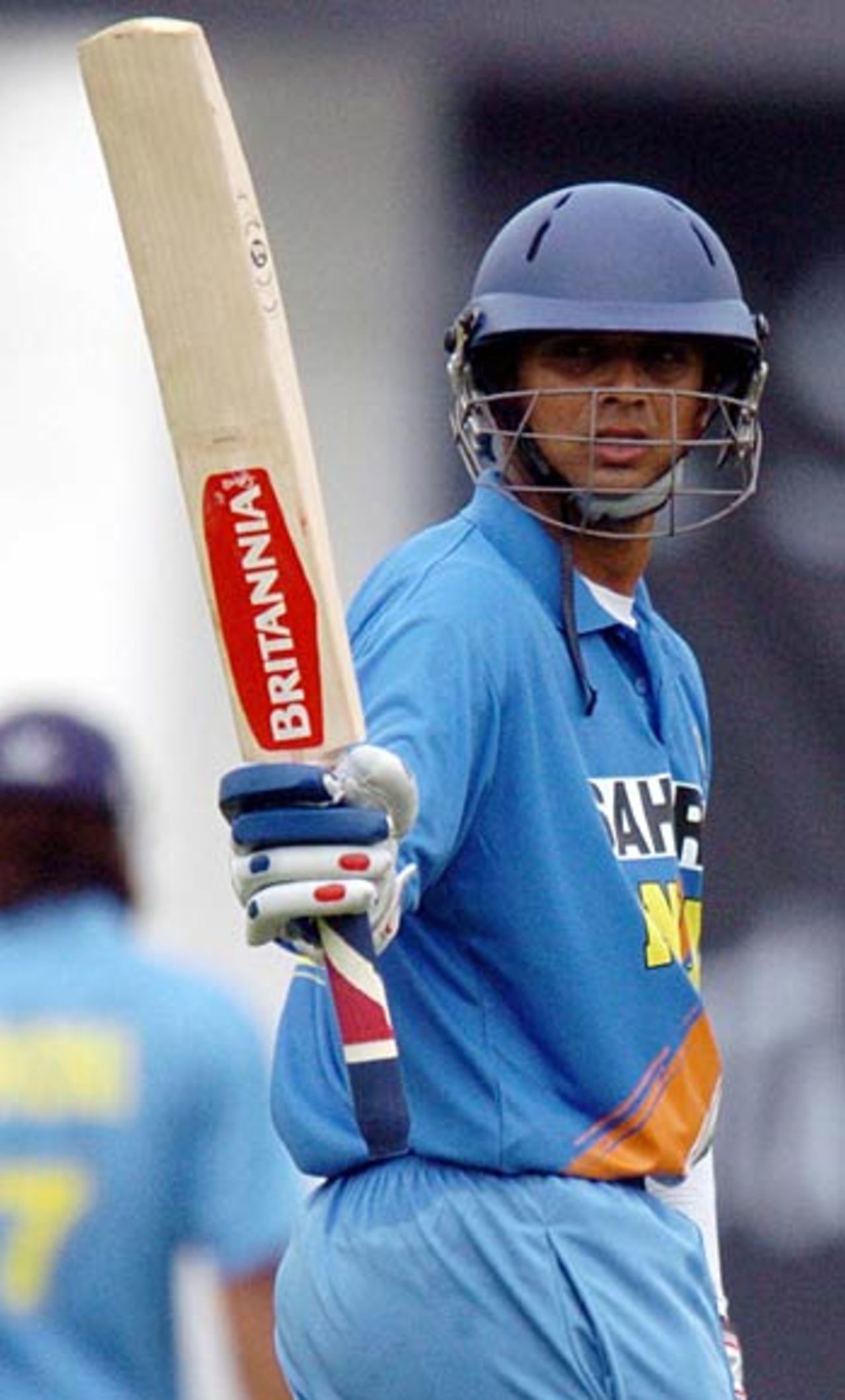 Rahul Dravid raises his bat after reaching fifty, India v Sri Lanka, Videocon Cup, 1st ODI, Nagpur, October 25, 2005