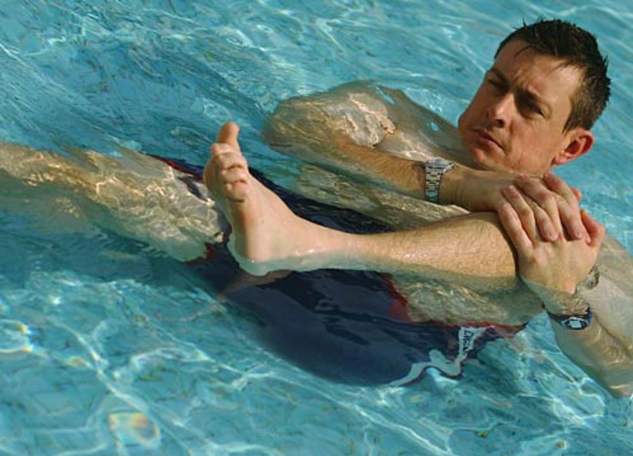 Water acrobatics: Ashley Giles during the team's swimming session at the hotel, Islamabad, October 26, 2005