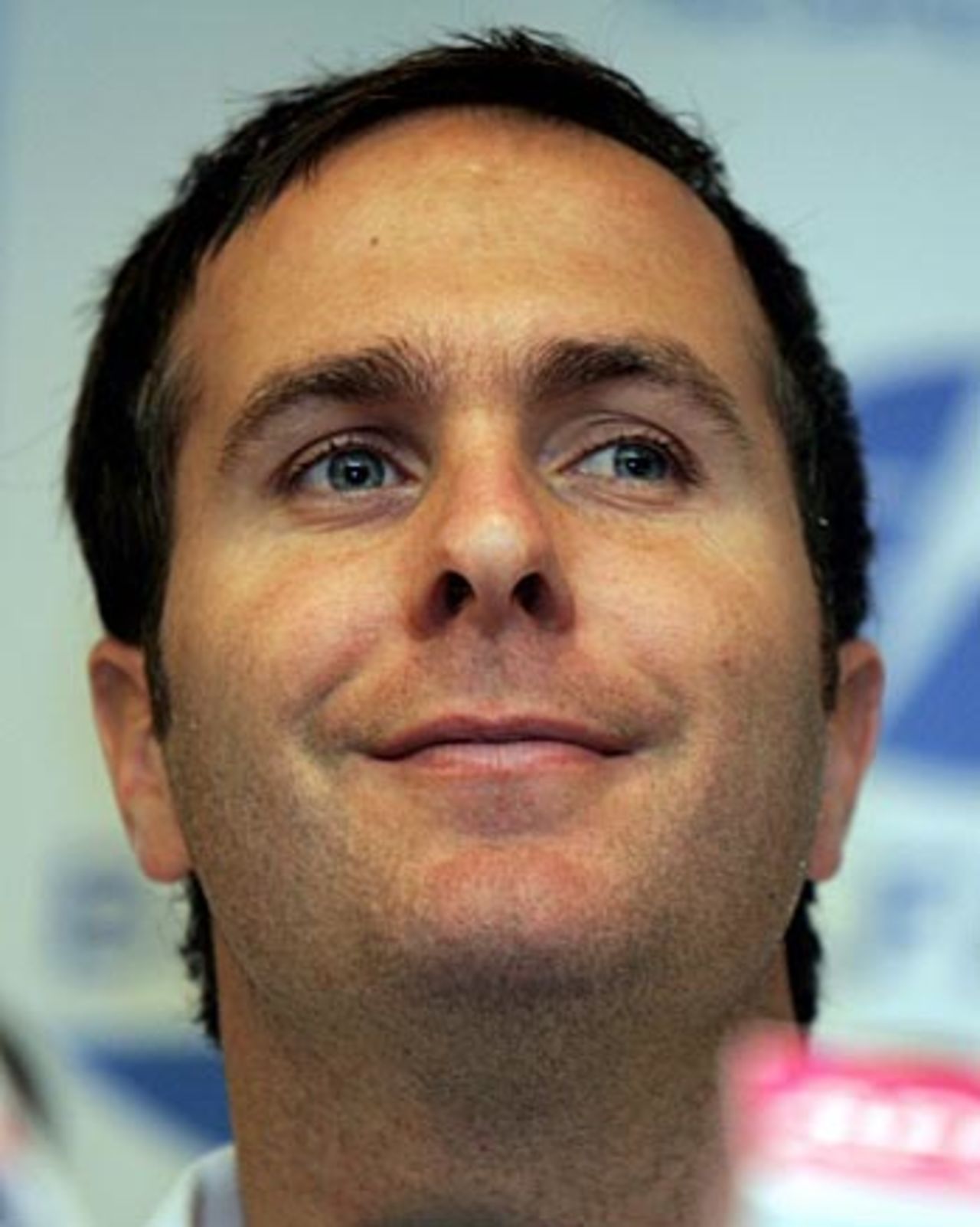 Michael Vaughan chats to the media after arriving in Pakistan, Islamabad, October 26, 2005