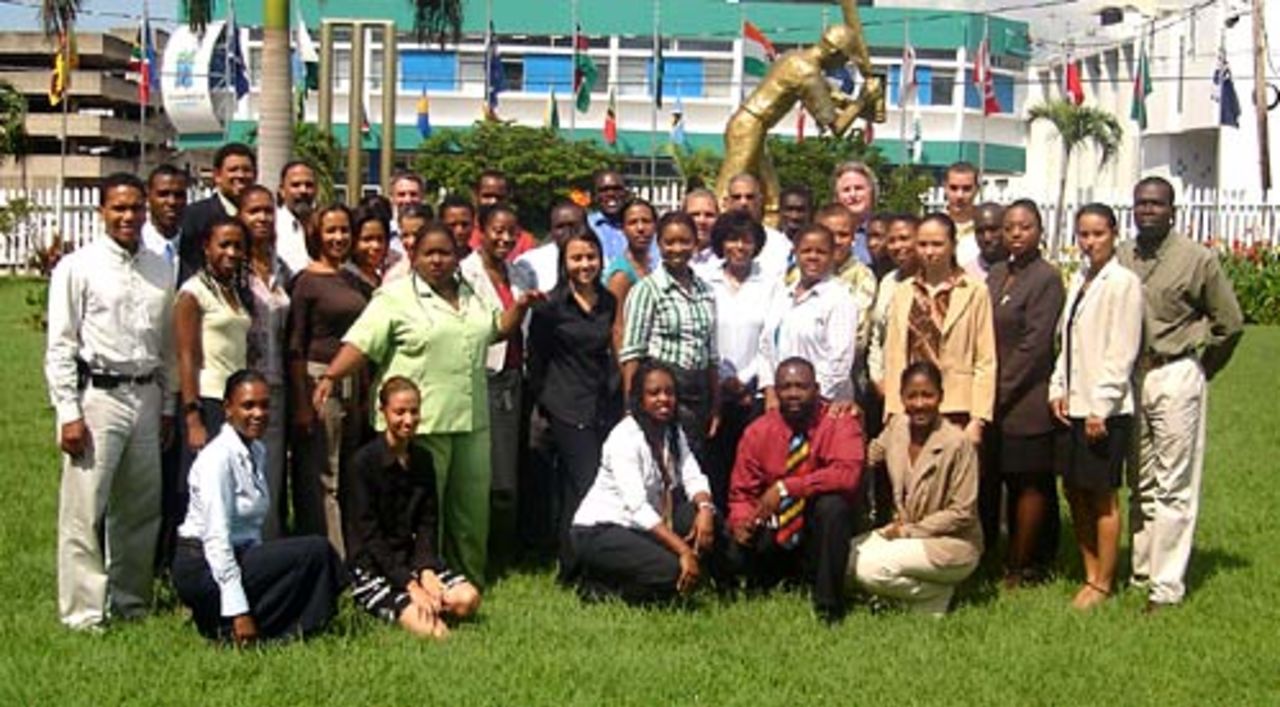 Staff at the 2007 World Cup offices in Kingston, Jamaica, October 27, 2005