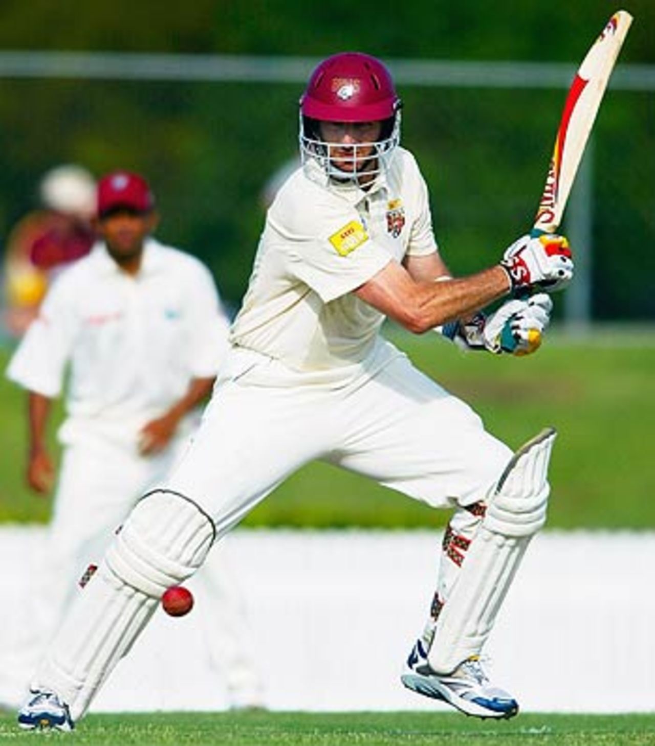 Michael Kasprowicz cuts a ball for four, Queensland v West Indians, Alan Border Oval, Brisbane, 1st day, October 27, 2005