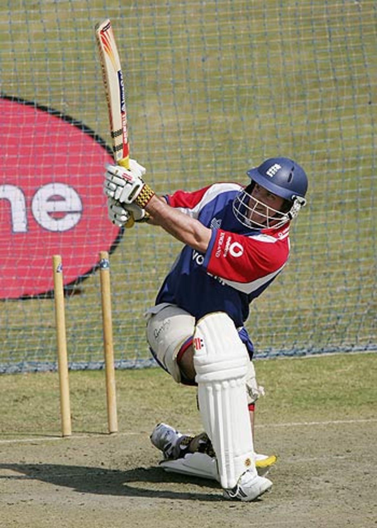 Andrew Strauss hits out during the nets, Islamabad, October 28, 2005
