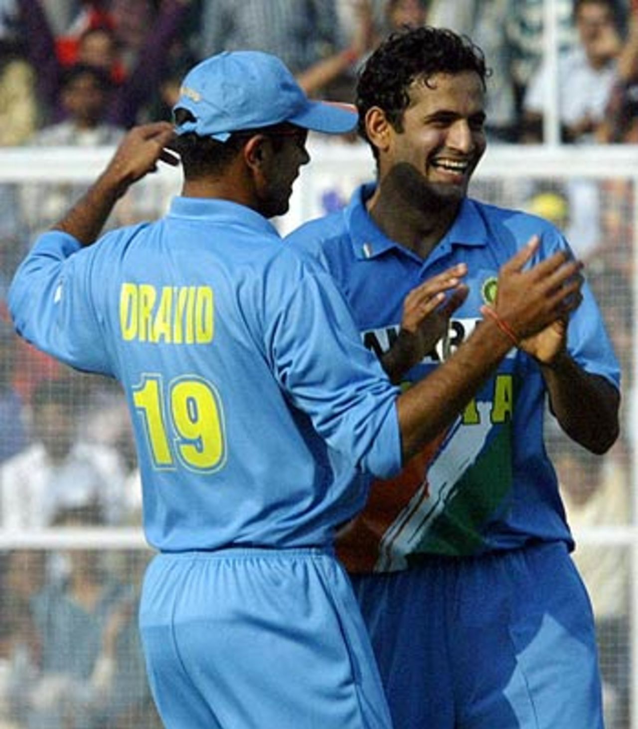 Irfan Pathan celebrates after dismissing Kumar Sangakkara, India v Sri Lanka, 2nd ODI, Mohali, October 28, 2005