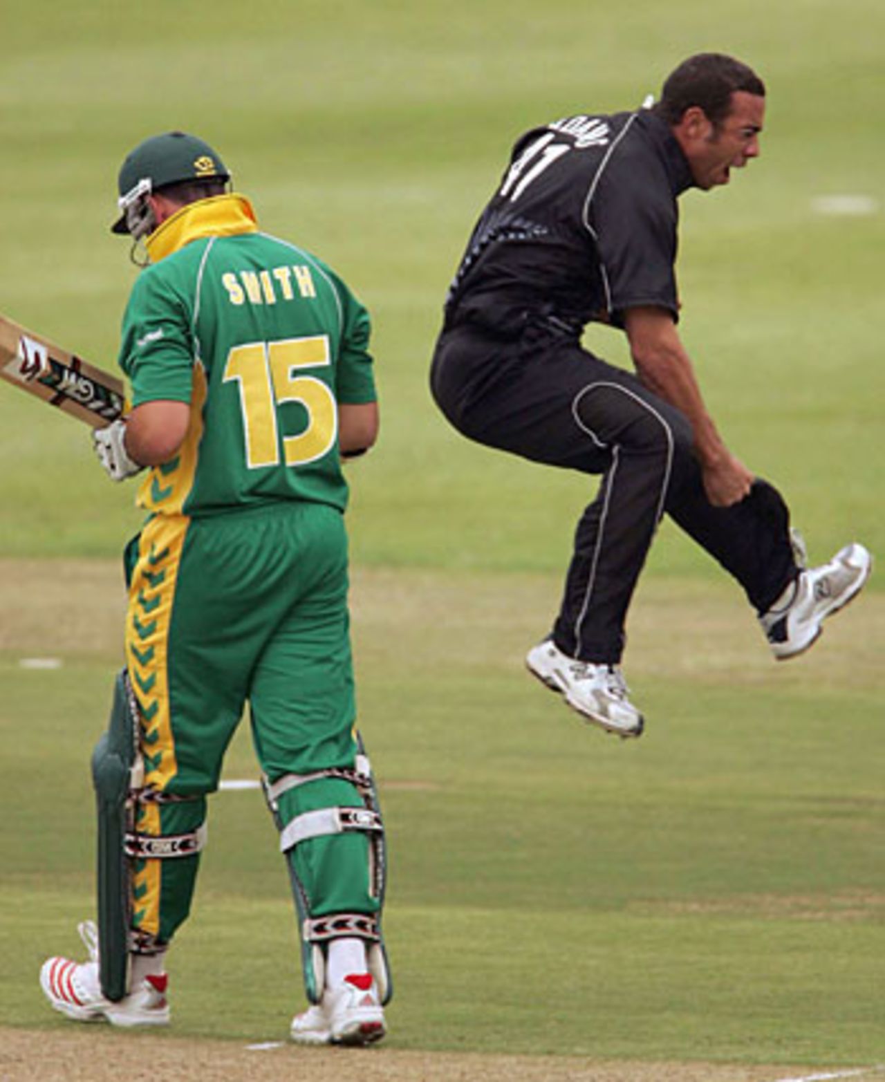 Andre Adams celebrates Graeme Smith's dismissal, South Africa v New Zealand, 3rd ODI, Port Elizabeth, October 30, 2005
