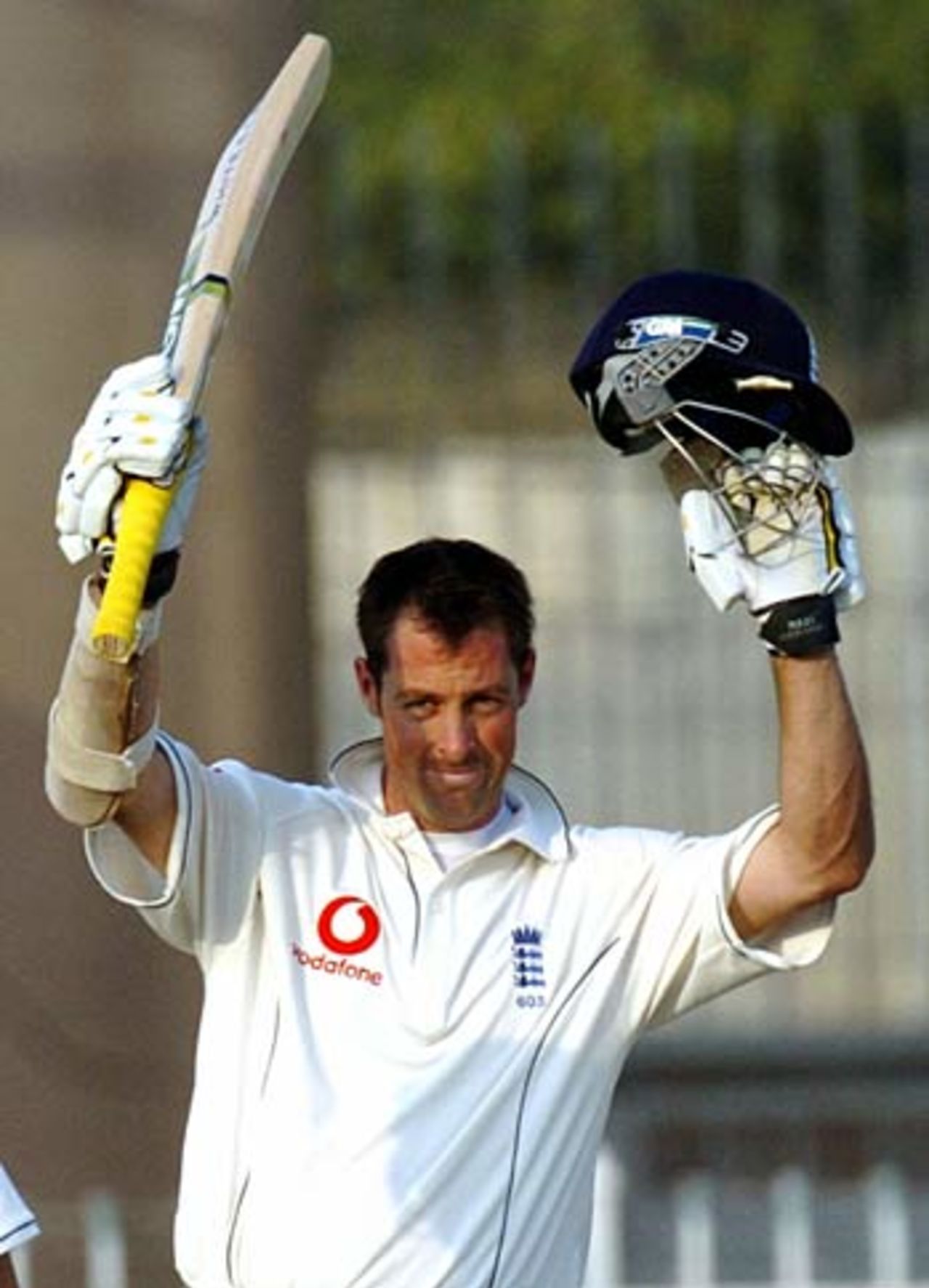 Marcus Trescothick reaches his battling hundred, Patron's XI v England XI, Rawalpindi, October 31, 2005