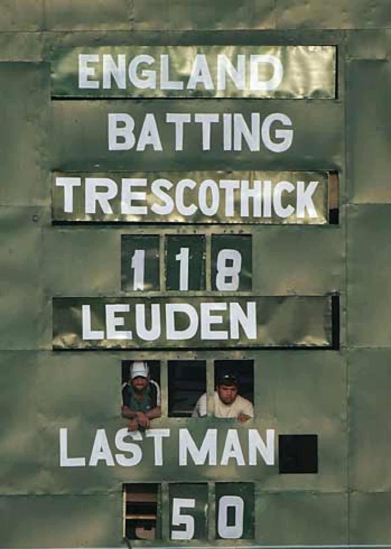 The scoreboard at Rawalpindi shows an interesting spelling for Alex Loudon, Patron's XI v England XI, Tour Match, Rawalpindi, October 31, 2005