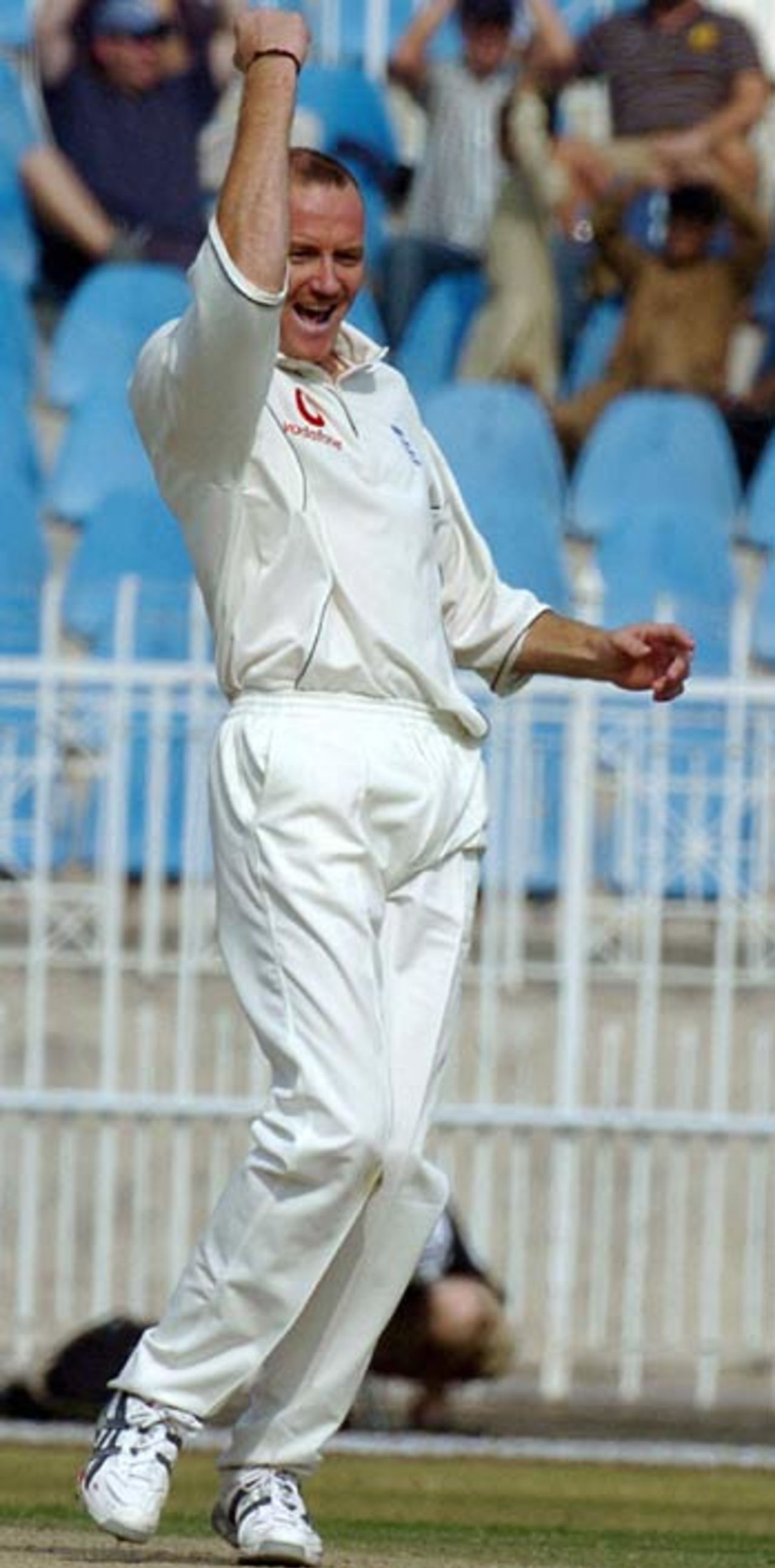 Shaun Udal grabs a wicket, Patron's XI v England XI, Rawalpindi, November 1, 2005