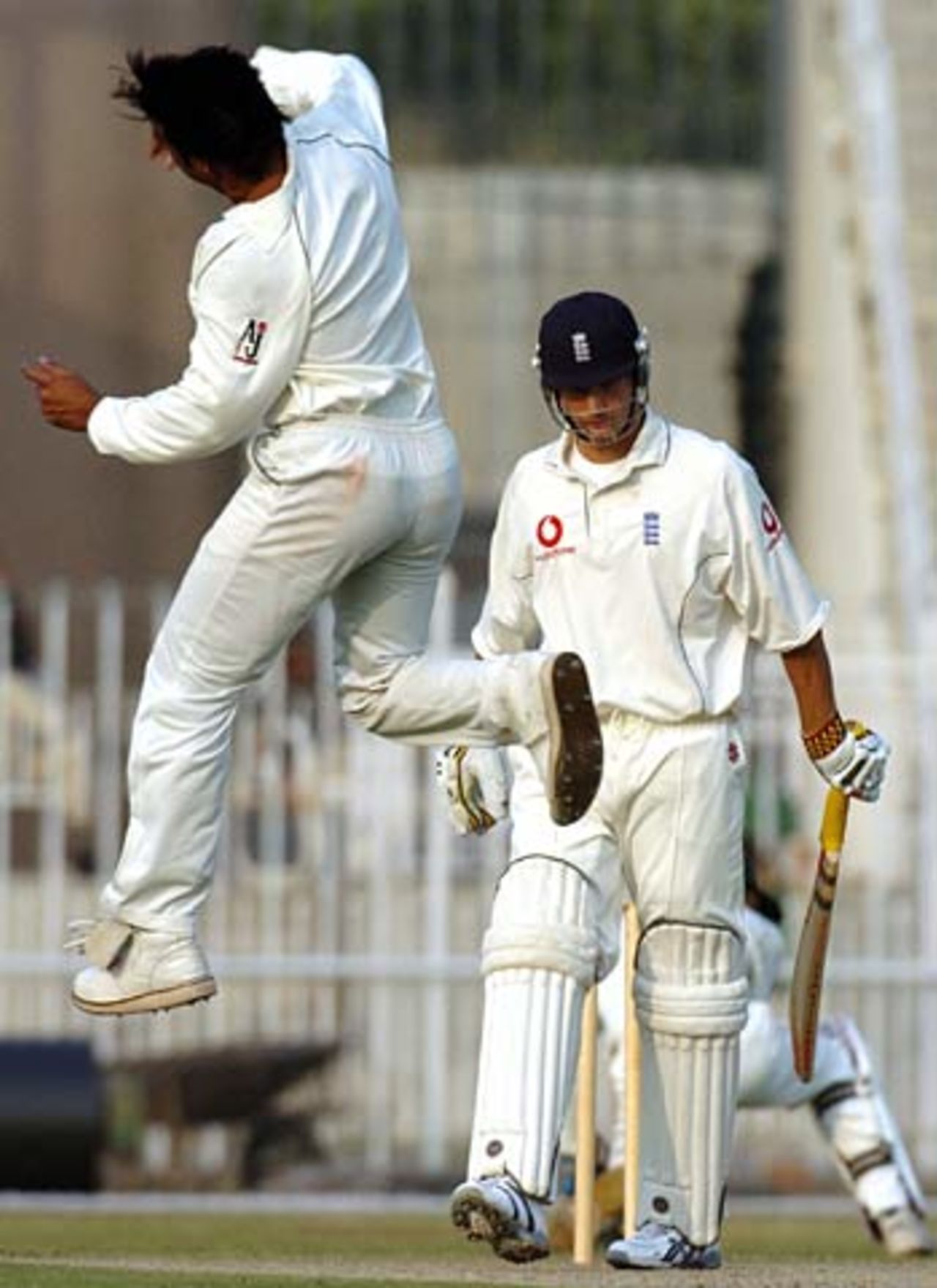 Mohammad Irshad celebrates taking the wicket of Alex Loudon, Patron's XI v England XI, Rawalpindi, November 1, 2005
