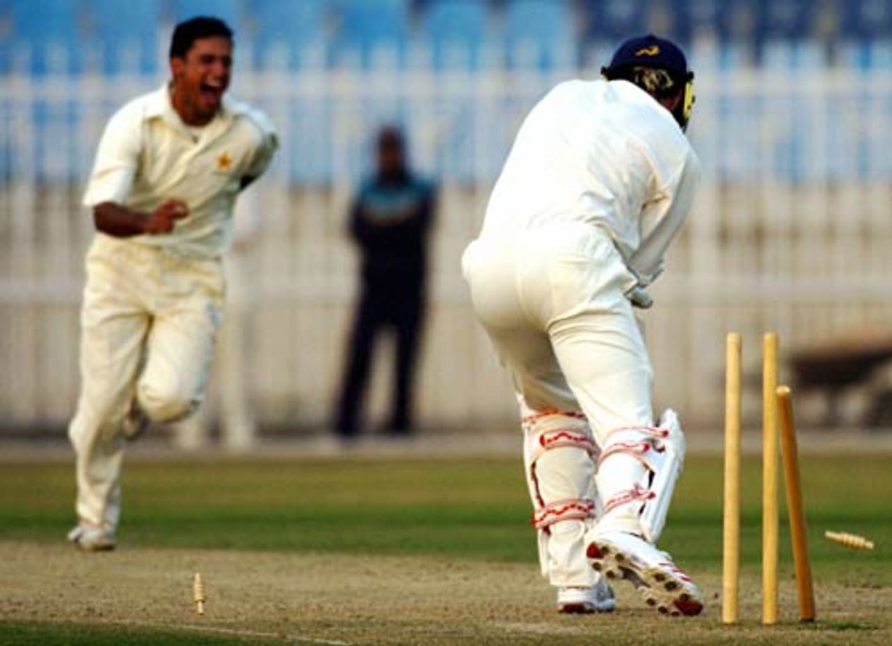 Kevin Pietersen is bowled by Yasir Arafat, Patron's XI v England XI, Rawalpindi, November 1, 2005