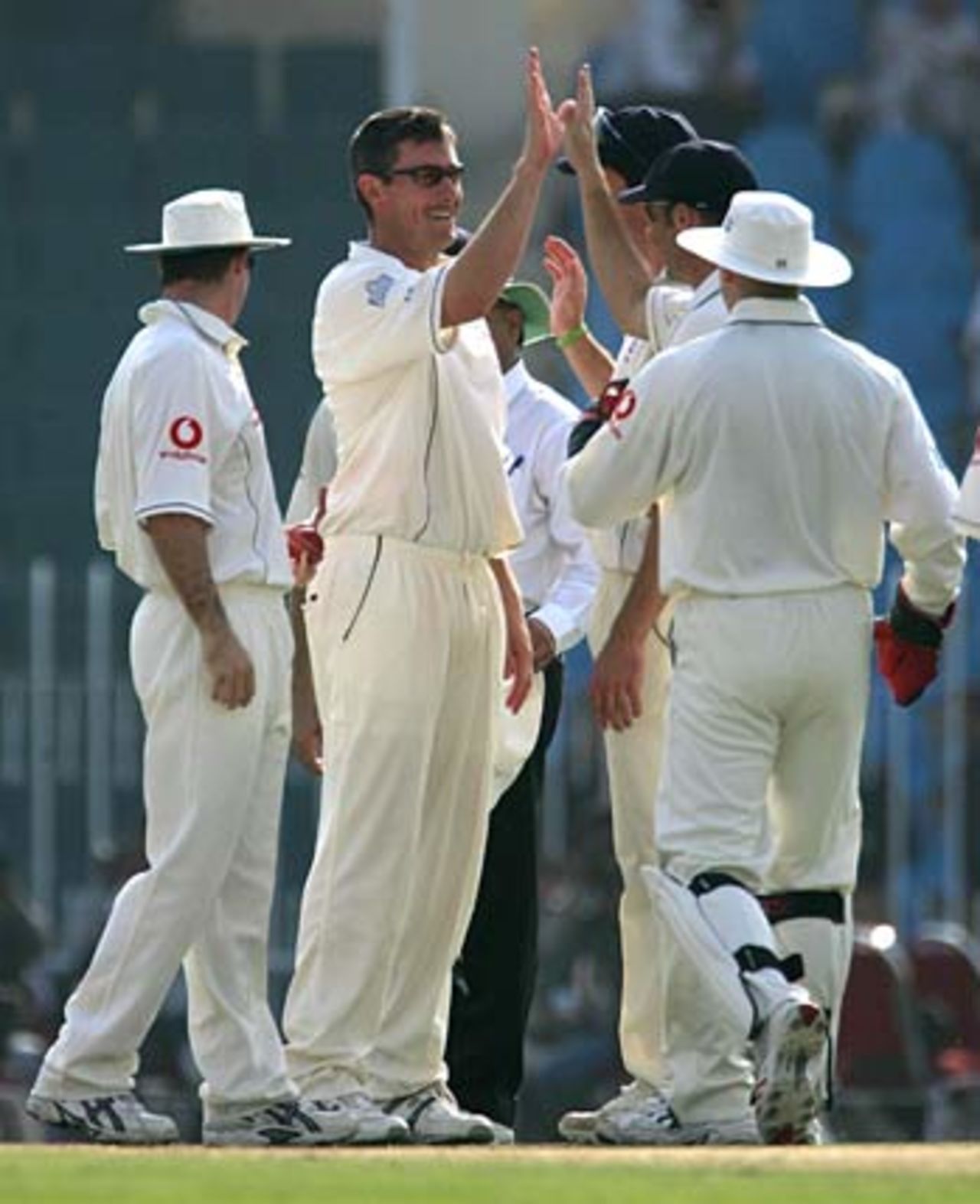 Ashley Giles celebrates as England fought back, Patron's XI v England XI, Rawalpindi, November 2, 2005