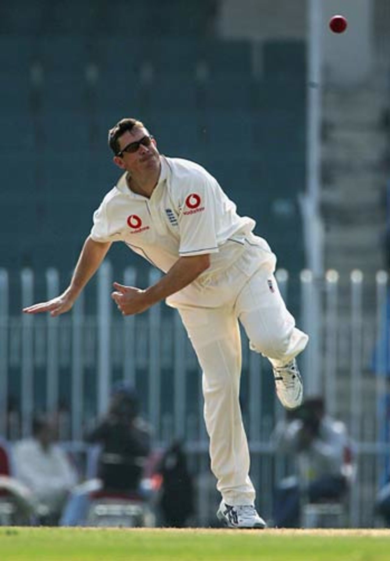 Ashley Giles whirls through another over, Patron's XI v England XI, Rawalpindi, November 2, 2005