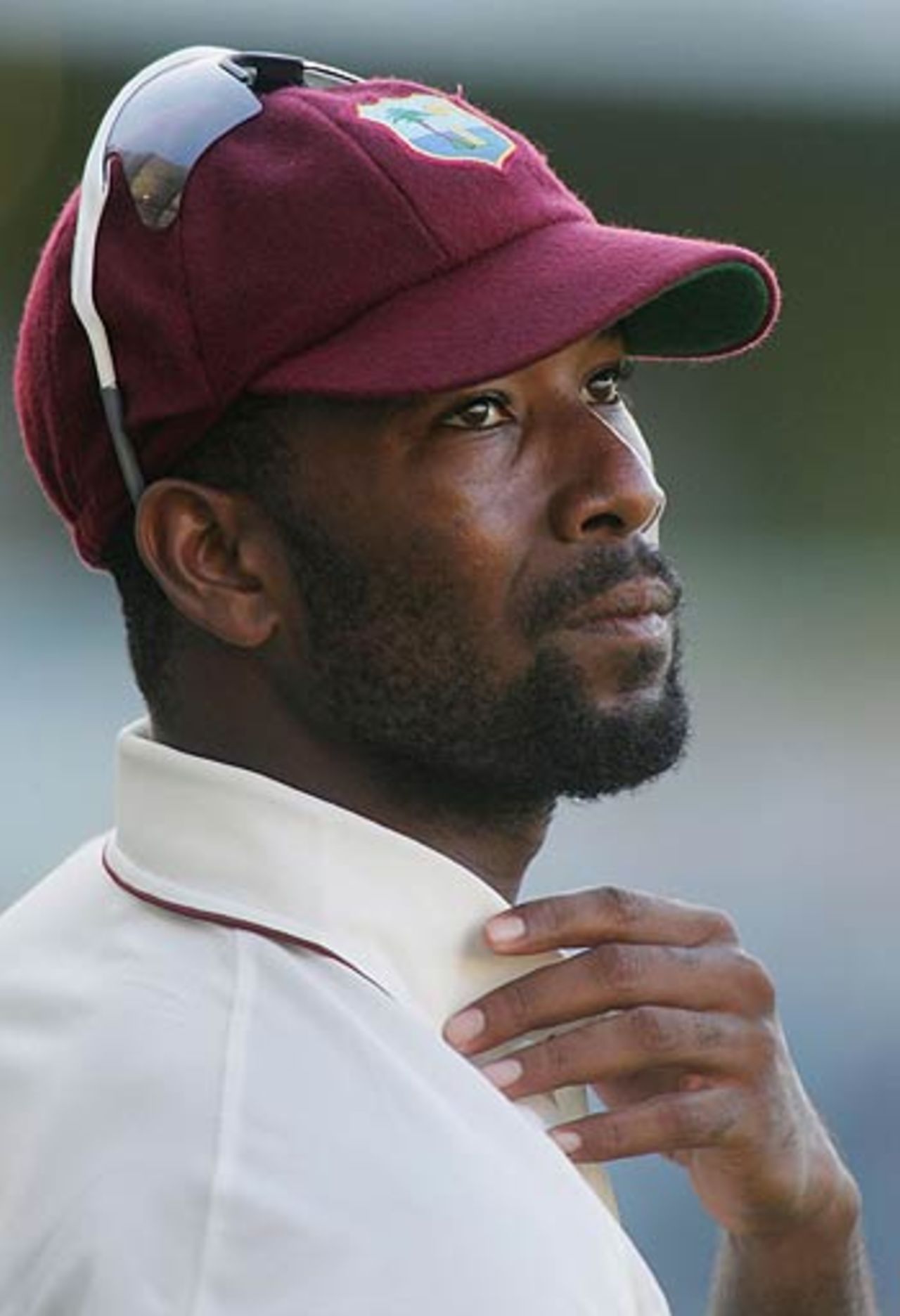 Corey Collymore reflects on a good day's work, 1st Test, Brisbane, 1st day, November 3, 2005